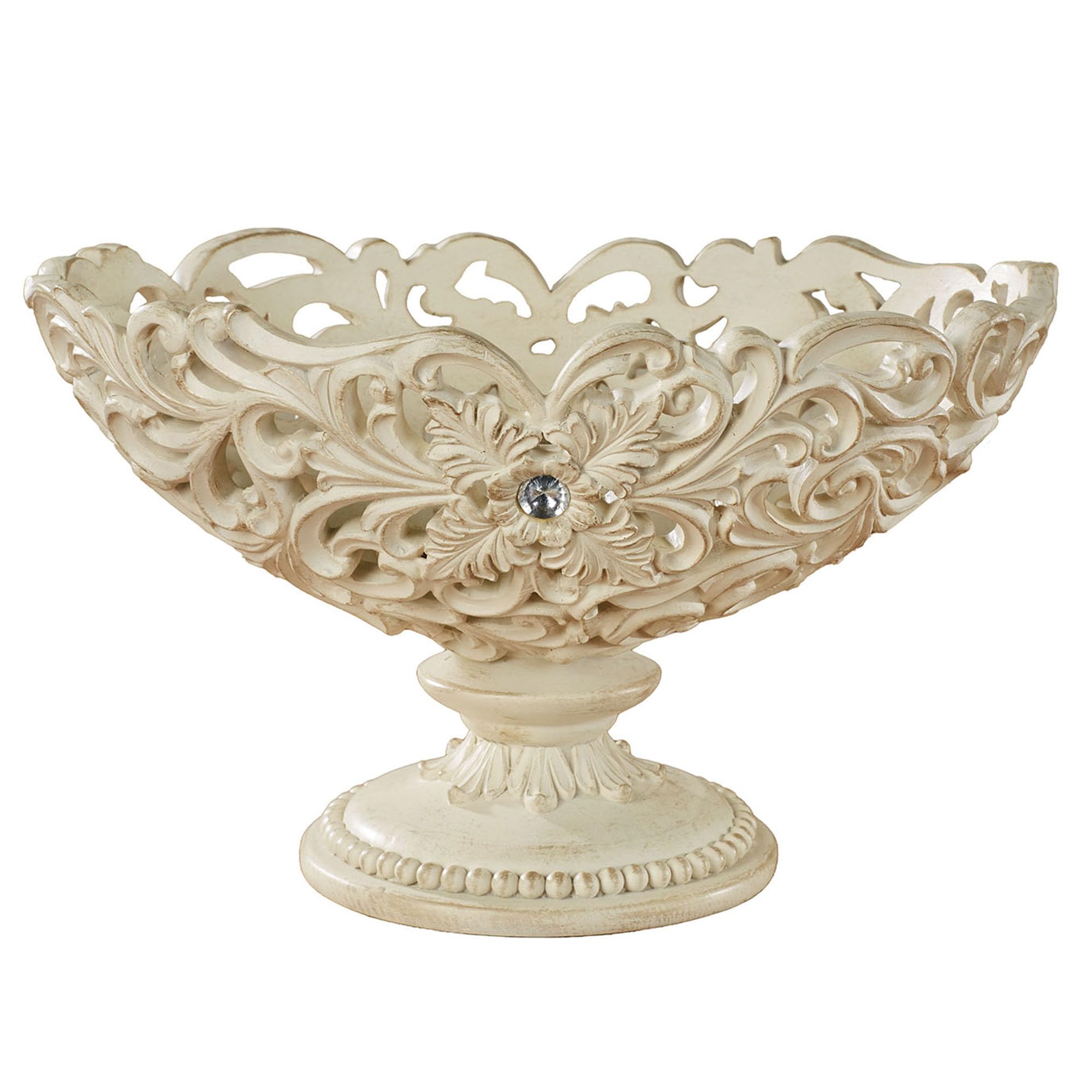 Elegant Openwork Decorative Centerpiece Bowl in Ivory & Gold - Perfect for Wedding Decor, Table Centerpieces, and Home Décor
