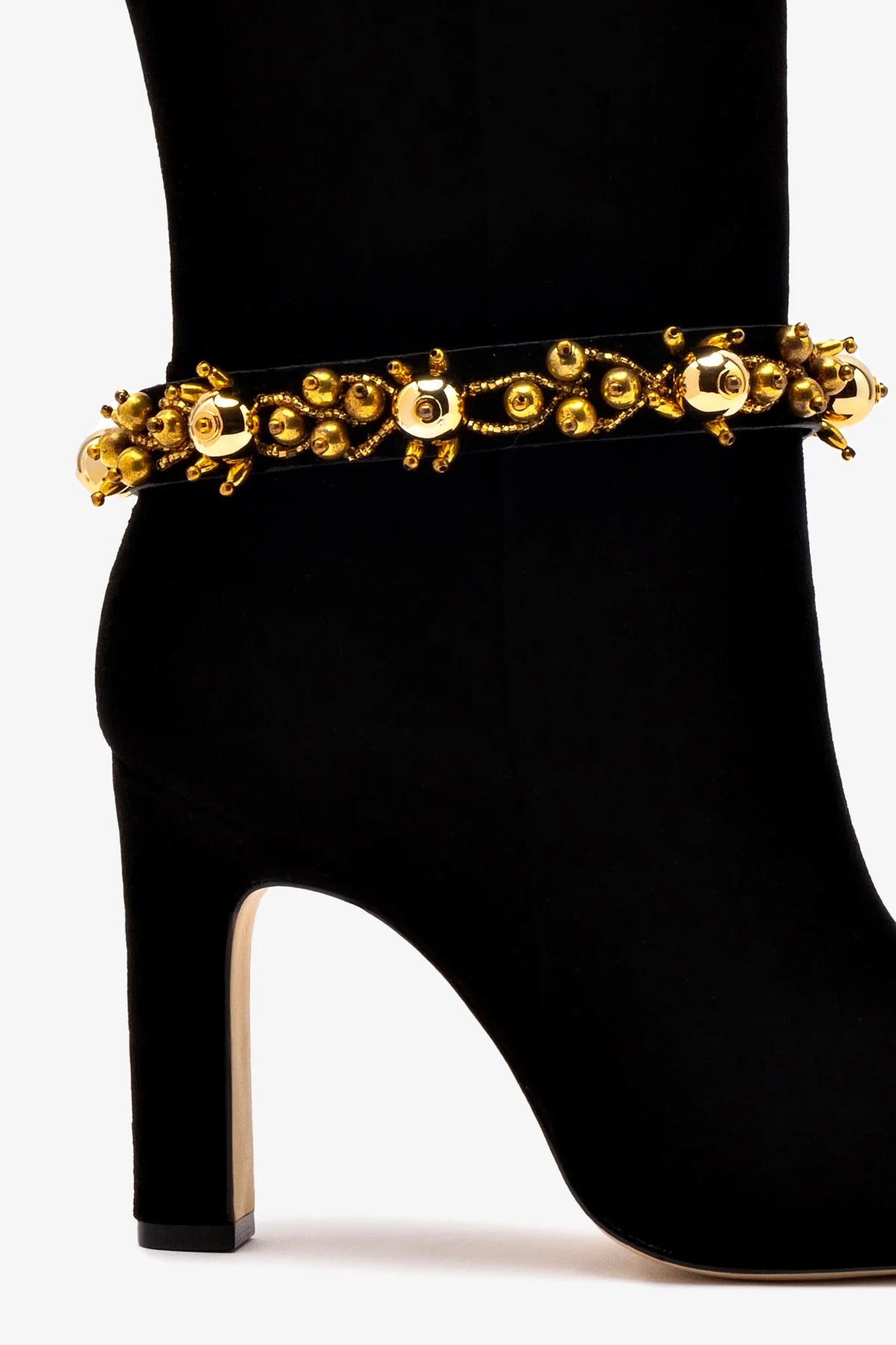 Larroudé x Libertine Black Suede Leather Boots with Gold Ball Decor - Perfect for Evening Parties & Fashion Events