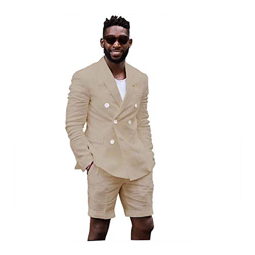 Men's Summer Linen Slim Fit Beach Suit 2-Piece Set - Breathable Blazer & Shorts for Casual Wear, Vacation, and Outdoor Events