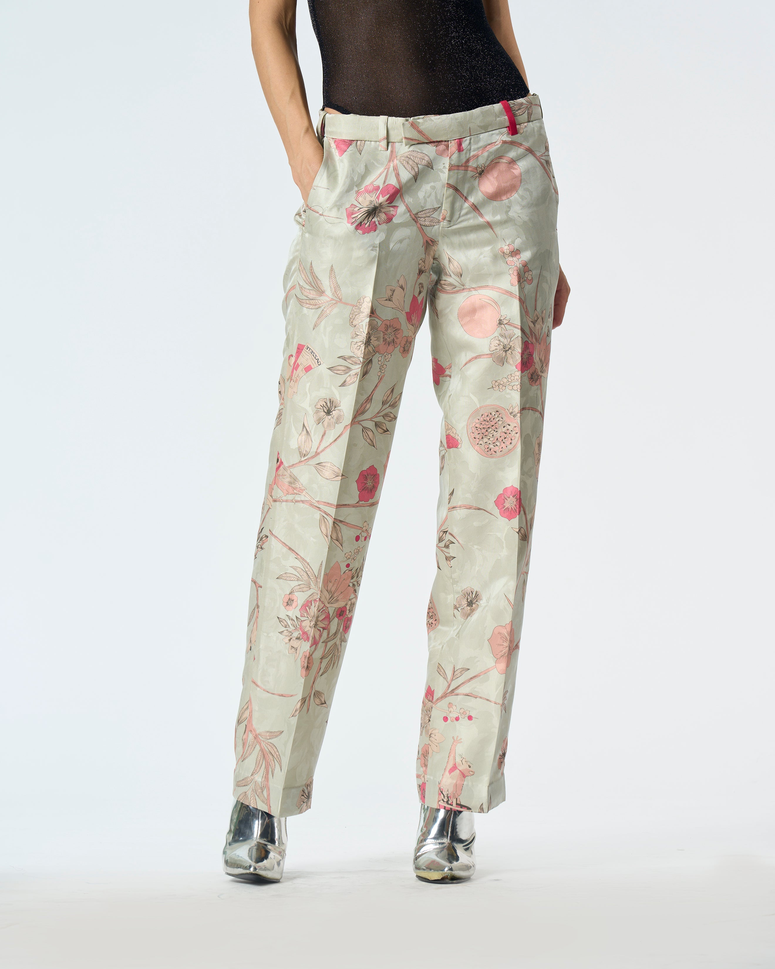 Straight Fit Silk Damask Trousers in Ice Blue - Elegant Formal Pants for Office Wear & Evening Events