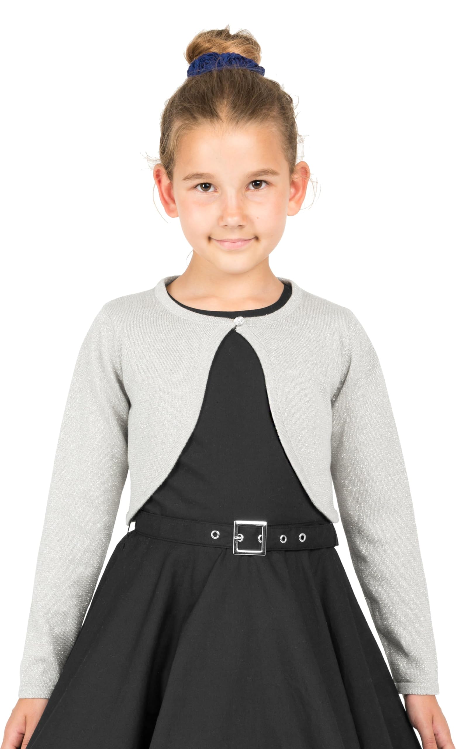 Black Butterfly Girls Long Sleeve Sparkle Cardigan - Kids Warm Knit Shrug Sweater for School, Party & Special Occasions