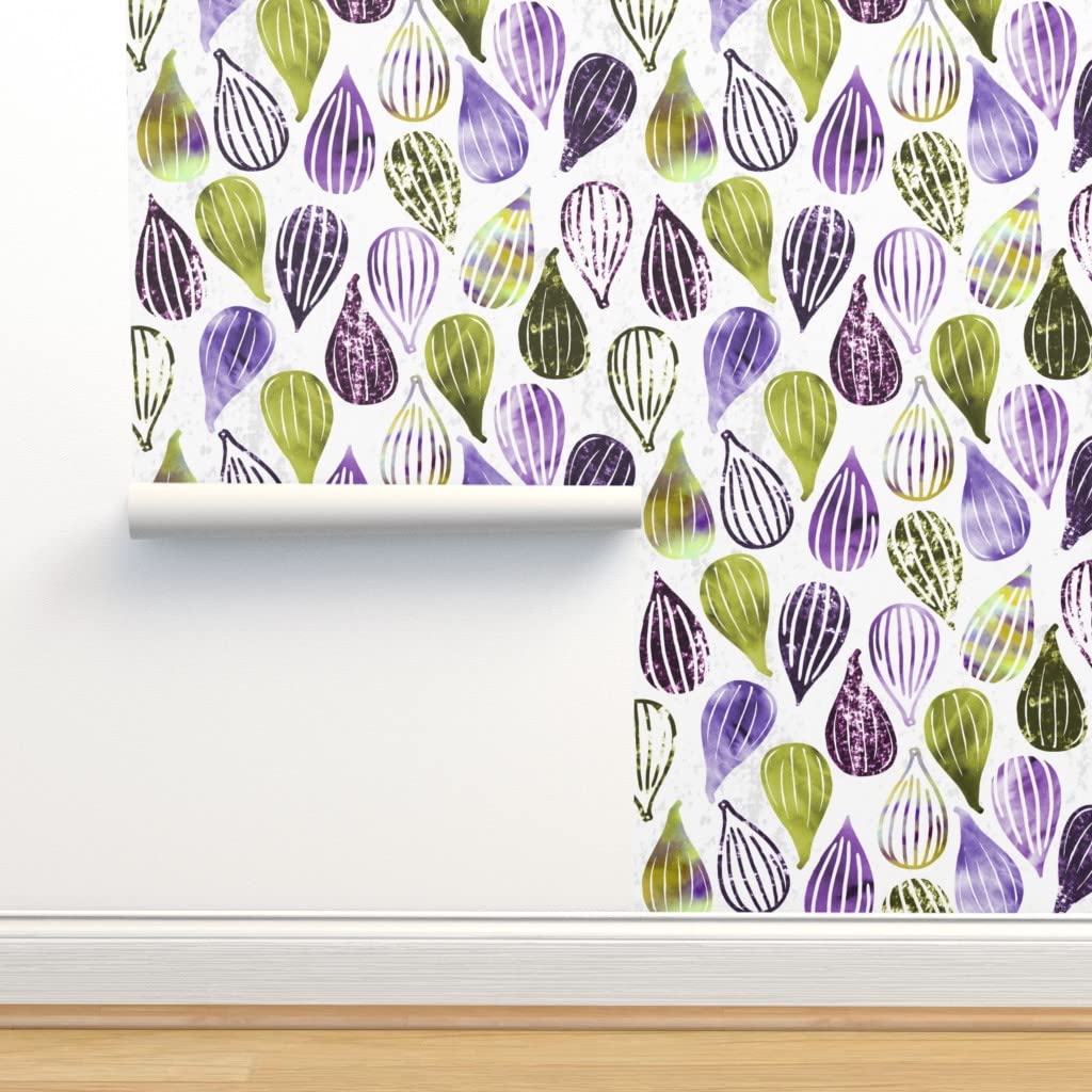 12ft x 2ft Removable Watercolor Figs Green Purple Peel and Stick Wallpaper - Self-Adhesive Fruit Pattern for Kitchen, Dining Room & Chef's Home Decor | Easy DIY Application