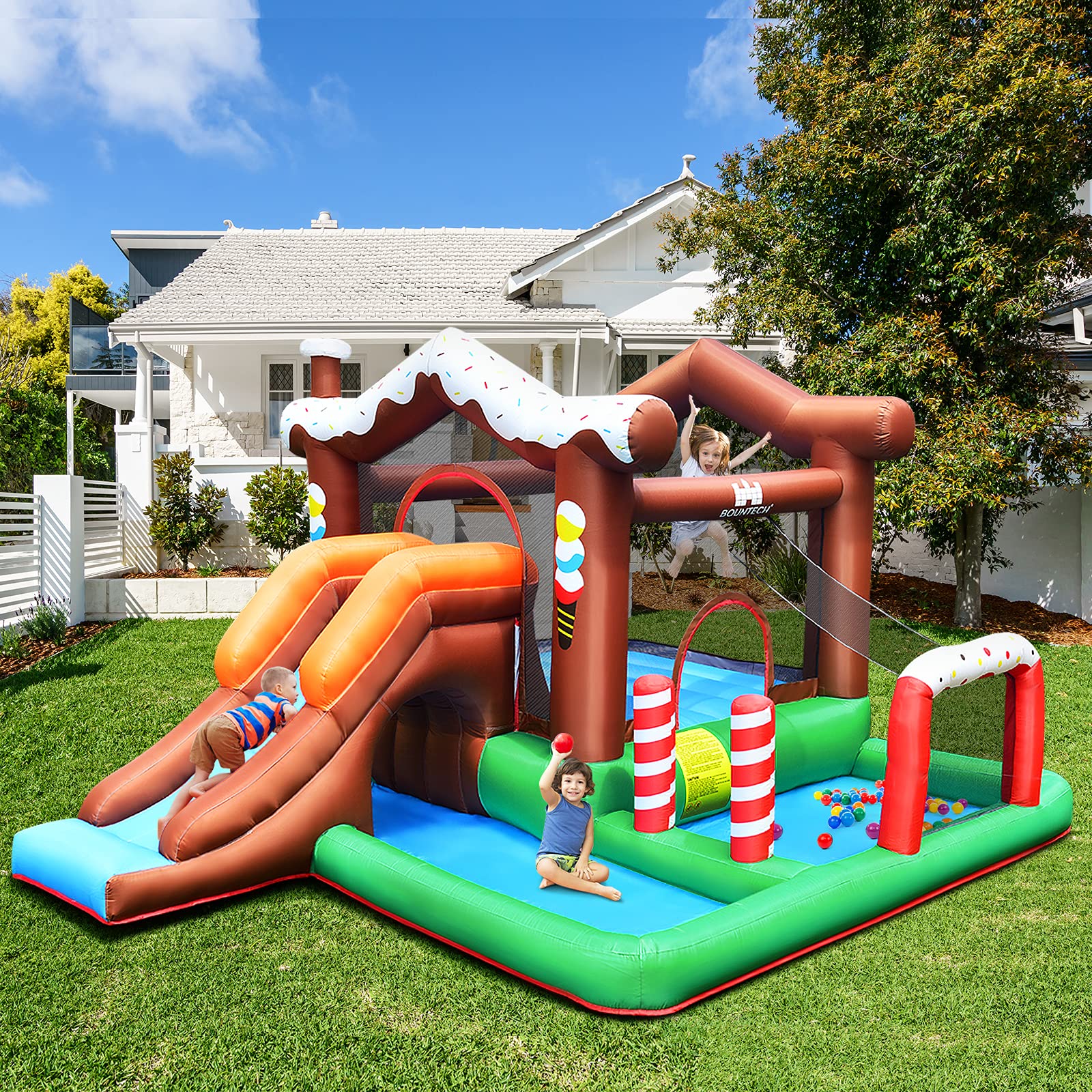 **HONEY JOY 6-in-1 Inflatable Water Slide & Bounce House for Kids & Adults - Giant Blow Up Water Park with Crawl Tunnel, Outdoor Backyard Bouncy Slide (Includes 480W Blower) - Perfect for Summer Parties, Birthdays, and Family Fun**