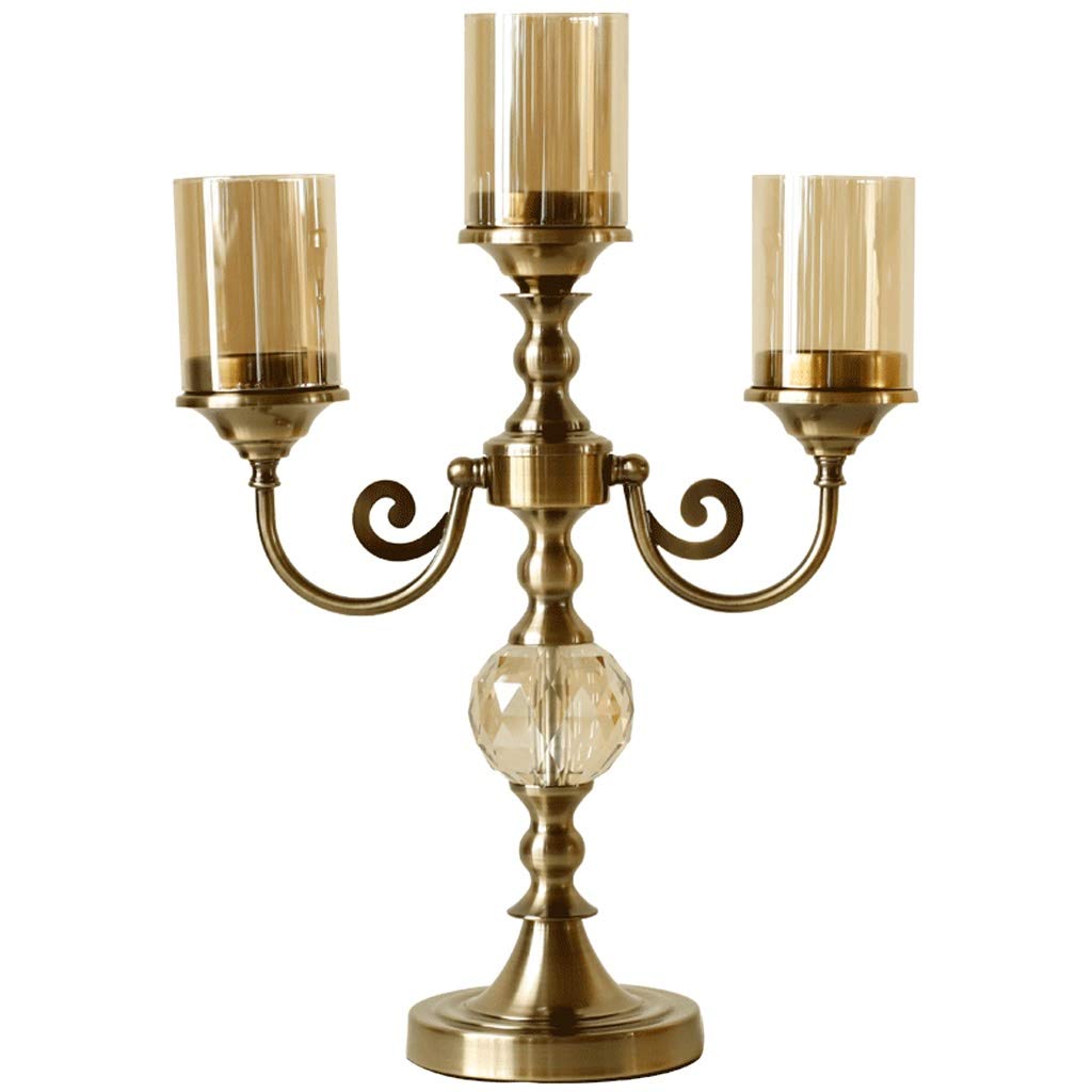 Vintage 3-Arm Metal Candle Holder - Bronze Zinc Alloy Candelabra with Glass Inserts for Wedding Centerpieces, Home Decor & Tabletop Decorations - Romantic Ambiance for Dining Rooms, Weddings & Special Events