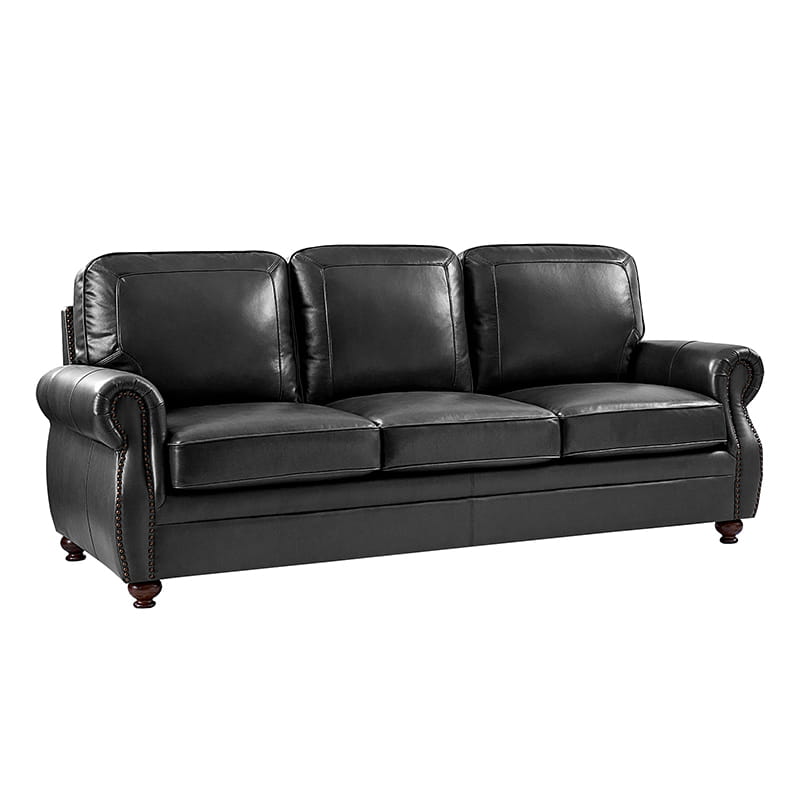 Premium Iliana Genuine Leather Sofa with Elegant Rolled Arms - Luxurious Living Room Furniture for Home & Office Decor
