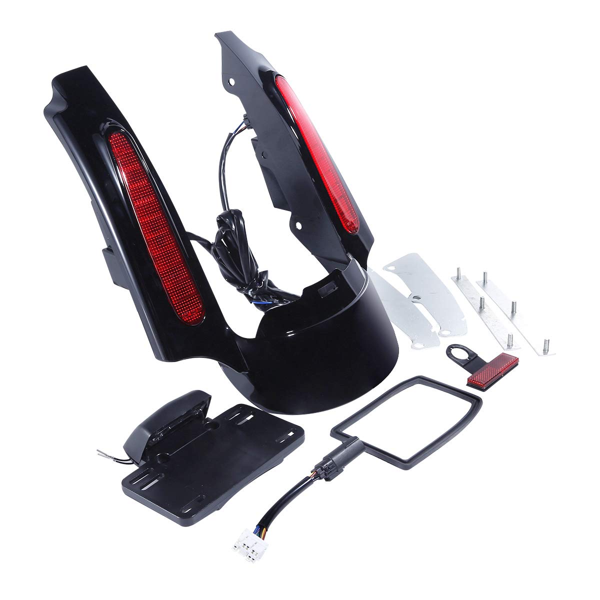 Harley Davidson Touring Models 2009-2013 Rear Fender Fascia Set with Integrated LED Stop/Tail/Turn Signal Lights - Black Housing with Red Lens - Perfect for Custom Motorcycle Upgrades and Night Riding Safety
