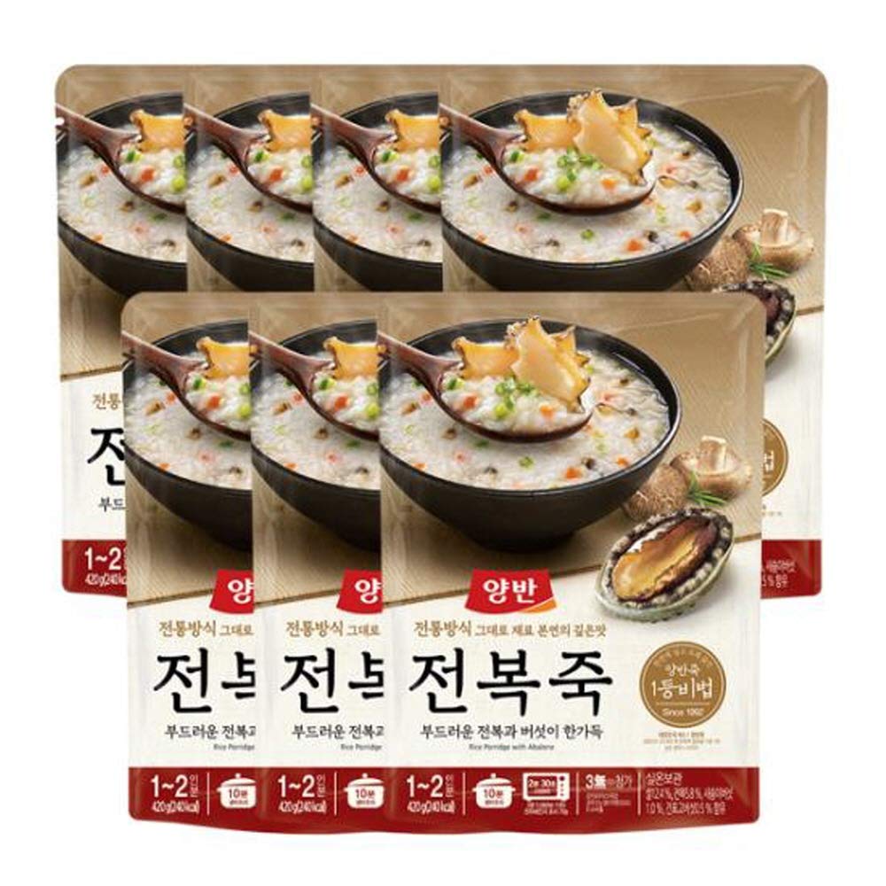 7 Packs Yangban Abalone Rice Porridge - 420g Instant Korean Seafood Porridge | Quick Meal, Camping Food & Emergency Preparedness