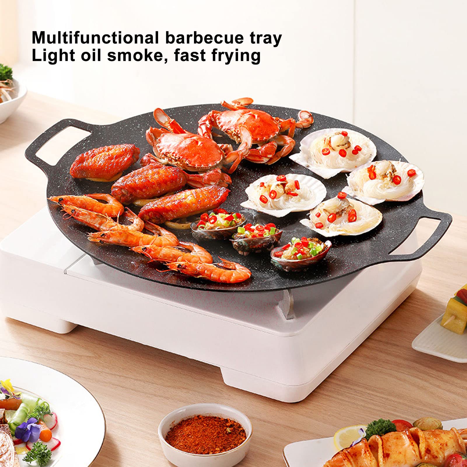 Non-Stick Korean BBQ Grill Pan - 30cm Aluminum Alloy Circular Griddle with Double Handles for Gas Stoves | Perfect for Home Cooking, Outdoor Grilling & Korean BBQ Parties
