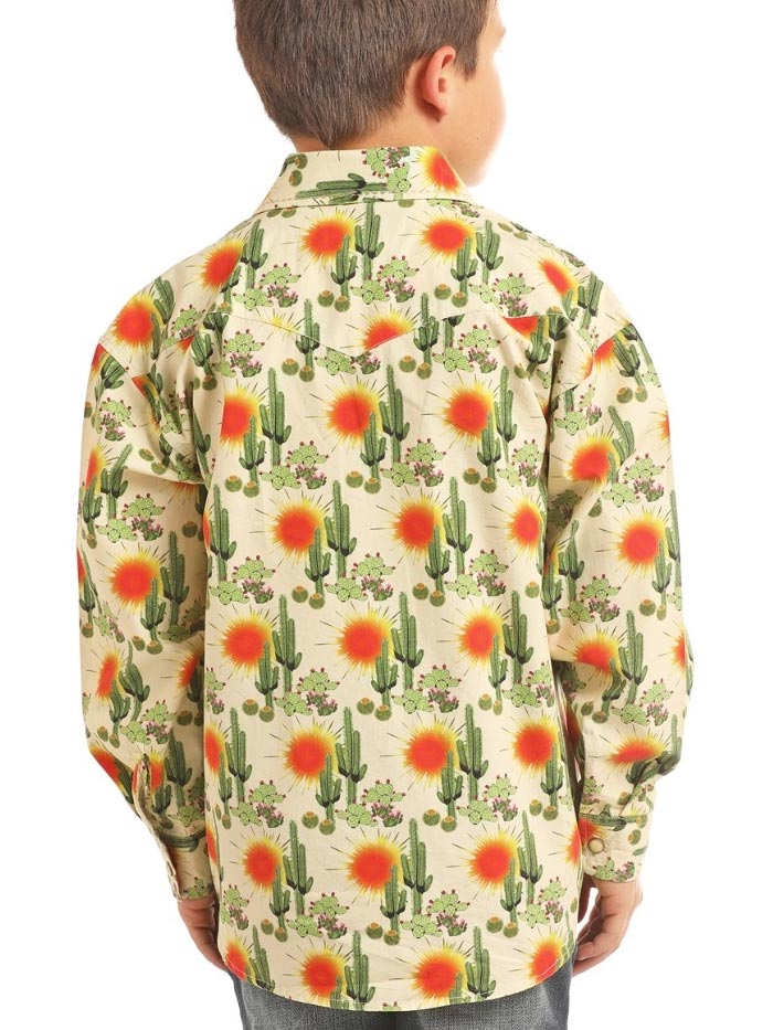 Panhandle B8S2330 Kids Cactus Print Long Sleeve Snap Button Shirt - Soft Mineral Wash Cotton Top for Boys & Girls - Perfect for School, Playdates & Outdoor Adventures