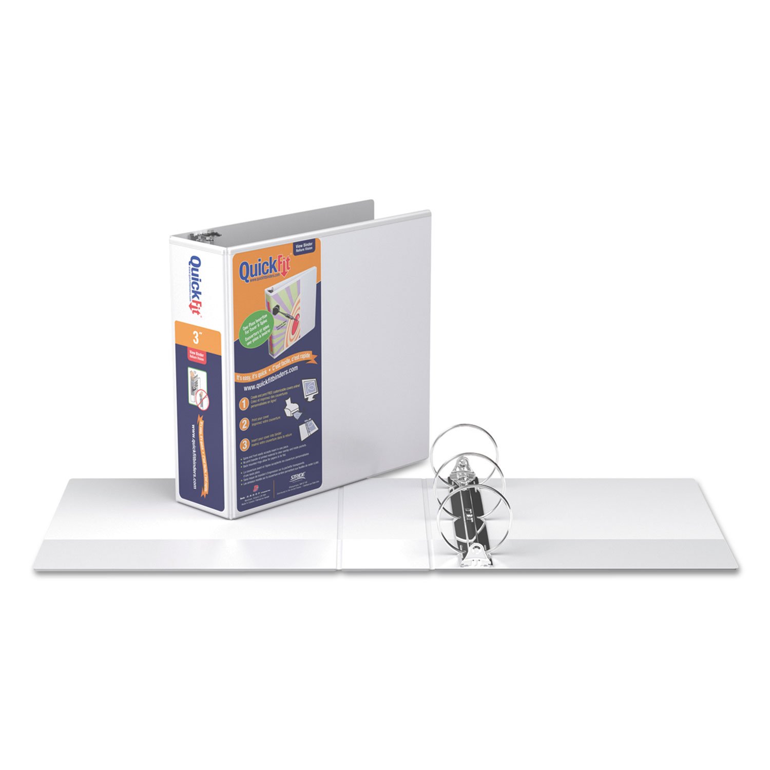 QuickFit 3 Inch Round Ring White View Binder (88050) - Perfect for School, Office, and Document Organization