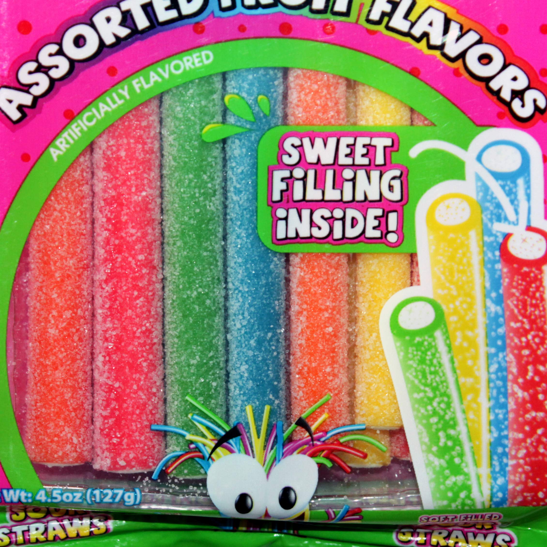 Sour Dudes Soft Filled Sour Straws Candy - Sweet & Tangy Assorted Fruit Flavors - Made with Real Fruit Juice - 4.5oz Pack - Perfect for Parties, Snacking & Lunchbox Treats