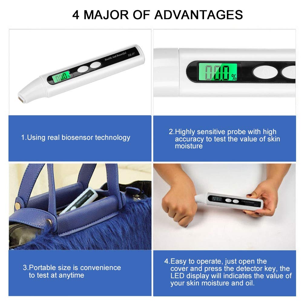 Professional Skin Moisture Tester with LCD Display & Backlight - Accurate Hydration Measurement for Beauty Salons, Spas & Home Use - Essential for Estheticians & Skincare Enthusiasts