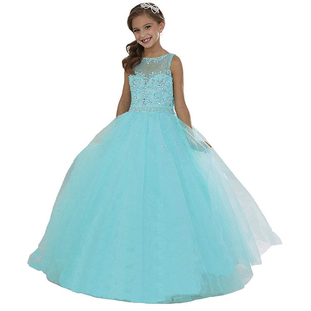 Sparkling Beaded Girls Pageant Dresses for Flower Girls - Elegant Party Ball Gown with Rhinestone Details | Perfect for Weddings, Pageants, Birthday Parties & Special Occasions