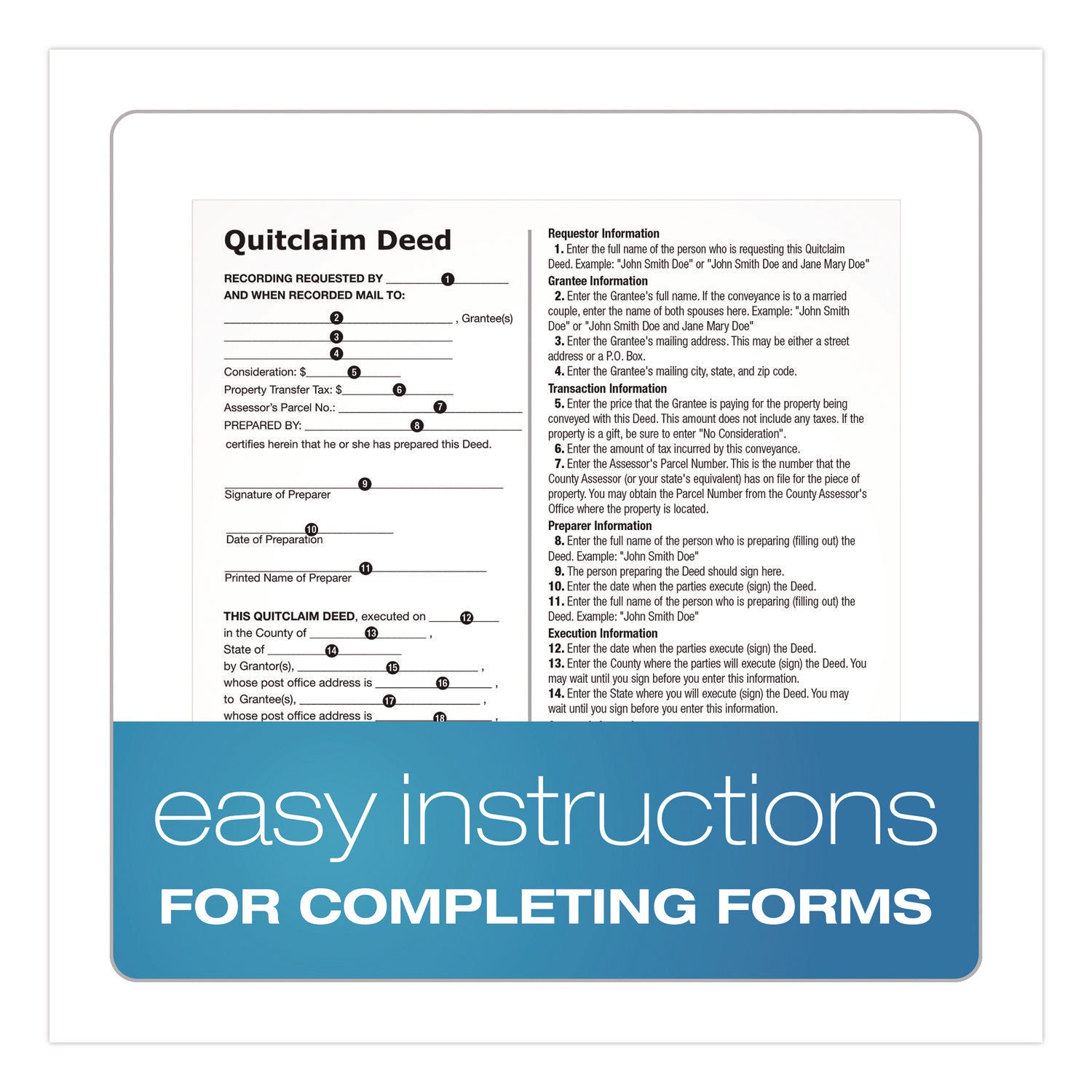 Adams® Quitclaim Deed Forms with Instructions - Legal Property Transfer Documents (8.5