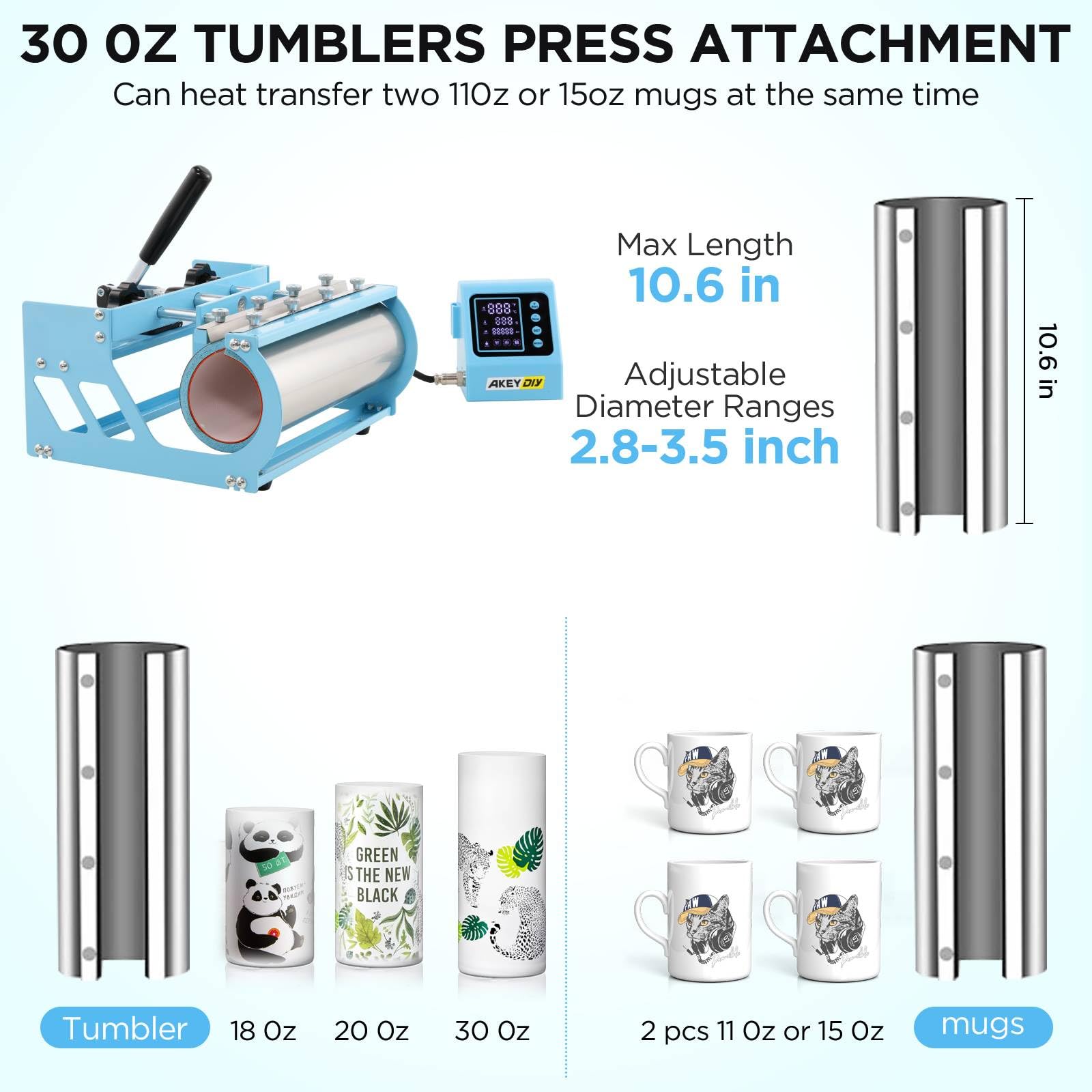 15x15 Inch AKEYDIY 8-in-1 Slide Out Heat Press Machine with 30OZ Tumbler Attachment - 1400W Sublimation Digital Printing Transfer Press for T-Shirts, Mugs, Caps & Plates | Perfect for DIY Crafts, Custom Apparel & Small Business Printing