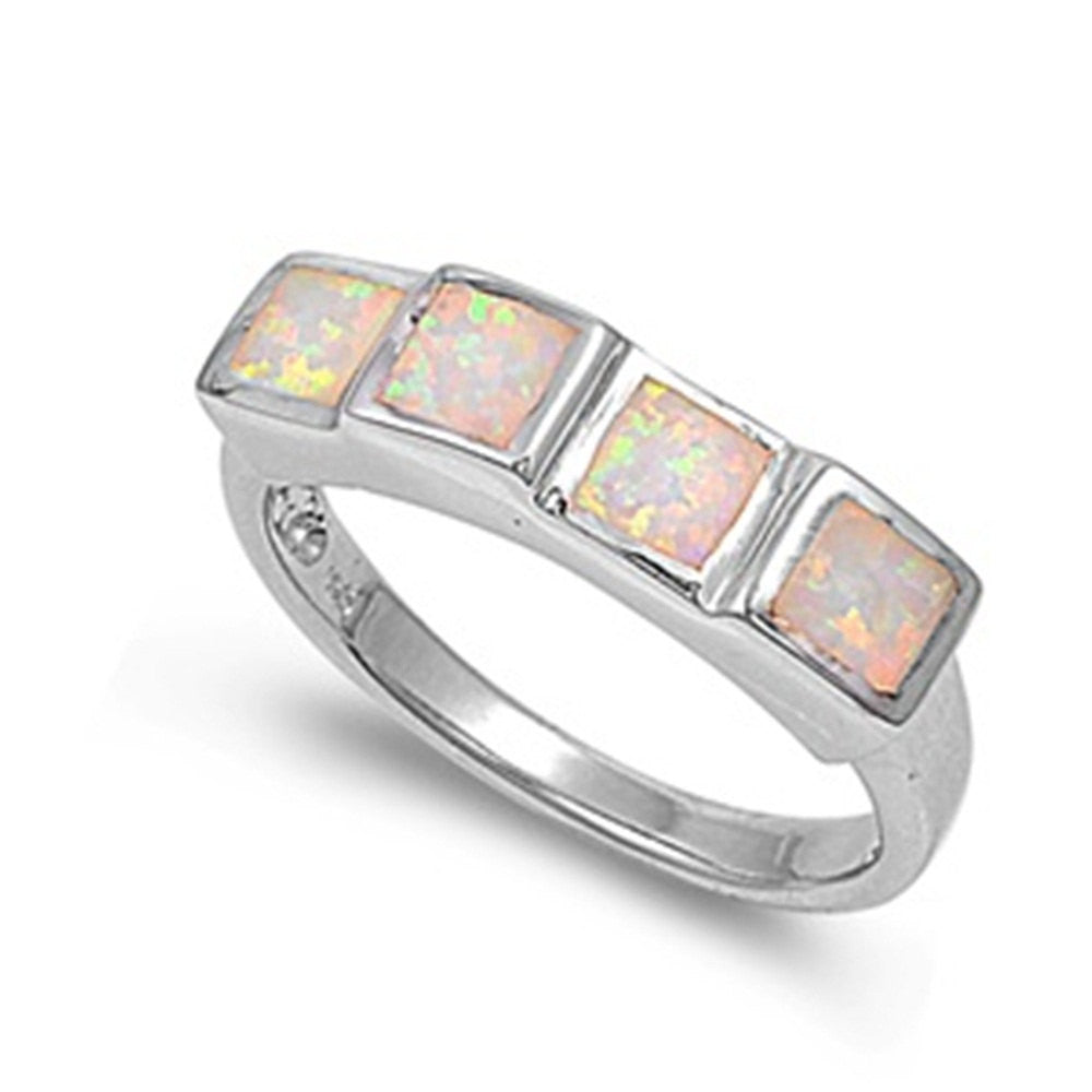 6mm Half Eternity Band Ring - 925 Sterling Silver with Lab-Created White Opal Inlay | Women's Wedding, Engagement & Anniversary Jewelry | Perfect Gift for Her | Ideal for Proposals, Bridal Sets & Special Occasions