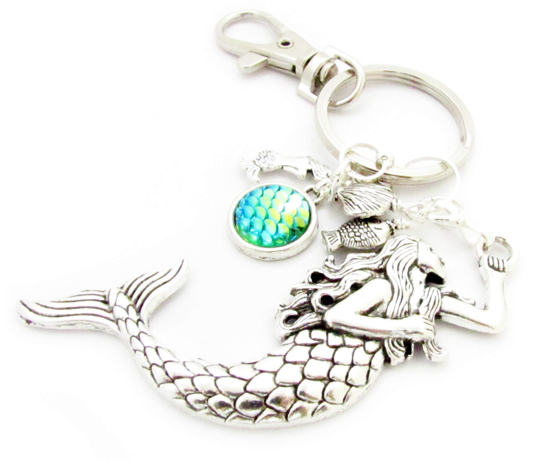Mermaid Keychain with Fish Scale Pendant - Ocean Themed Keyring - Beach Inspired Gifts for Women - Tropical Car Accessories - Birthday Gifts for Mom - Perfect for Beach Vacations, Summer Outings & Mermaid Lovers
