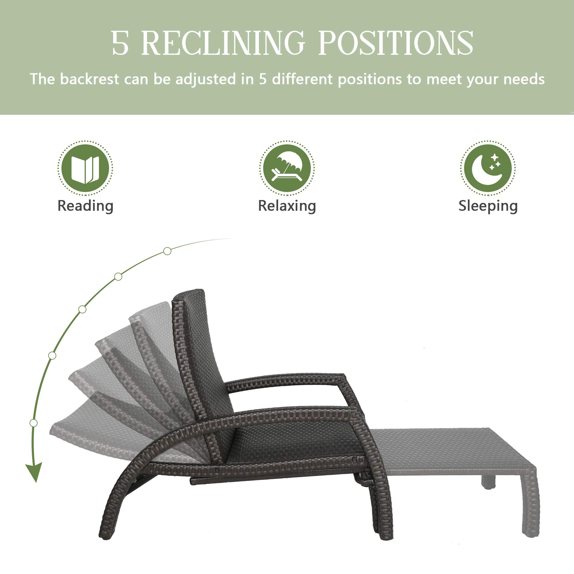 Convertible Adjustable Wicker Chaise Lounge Chair with Quick-Dry Foam - Patio, Poolside & Outdoor Relaxation - Rattan Lounger for Sunbathing & Backyard Comfort