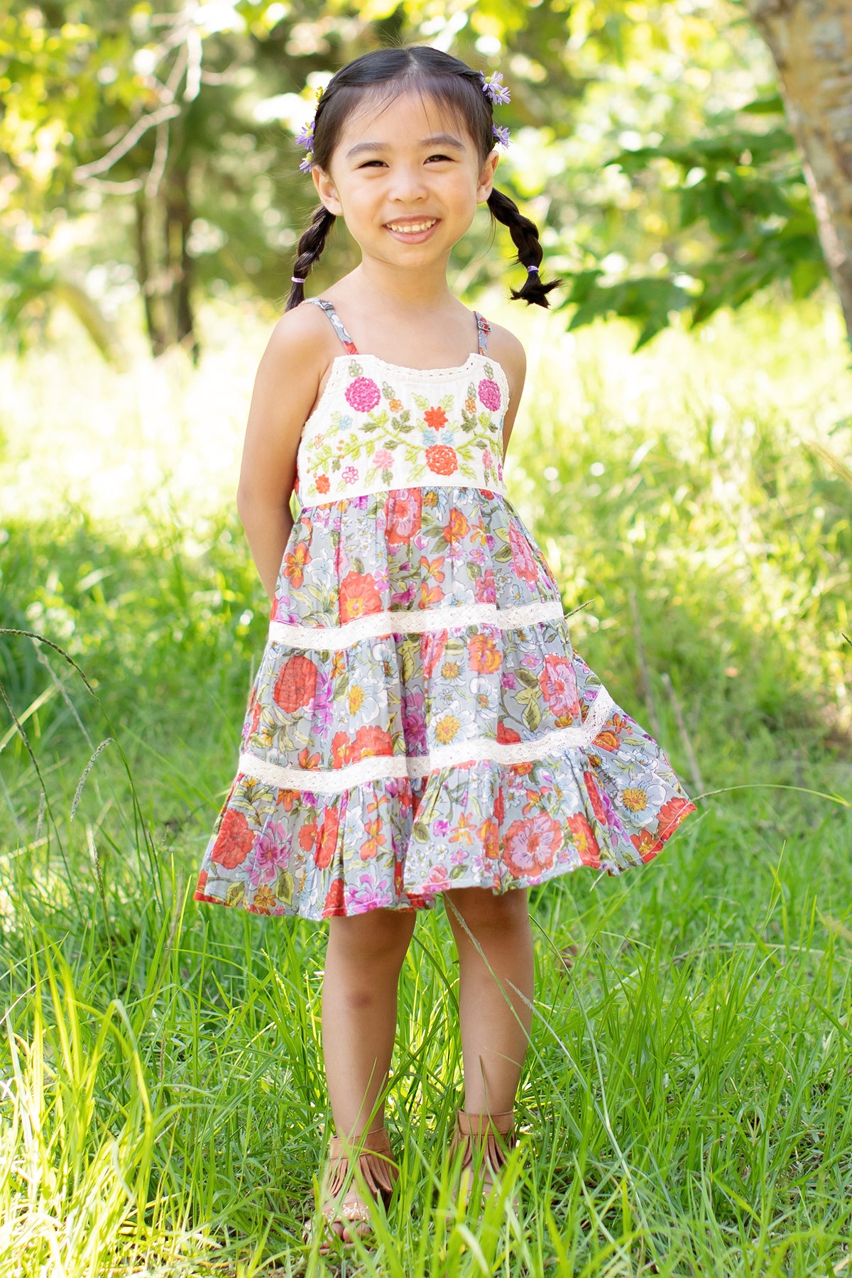 Girls Floral Dress - Mimi & Maggie Shade Plants Print (Size 3) | Cute Summer Outfit for Playdates & Birthday Parties