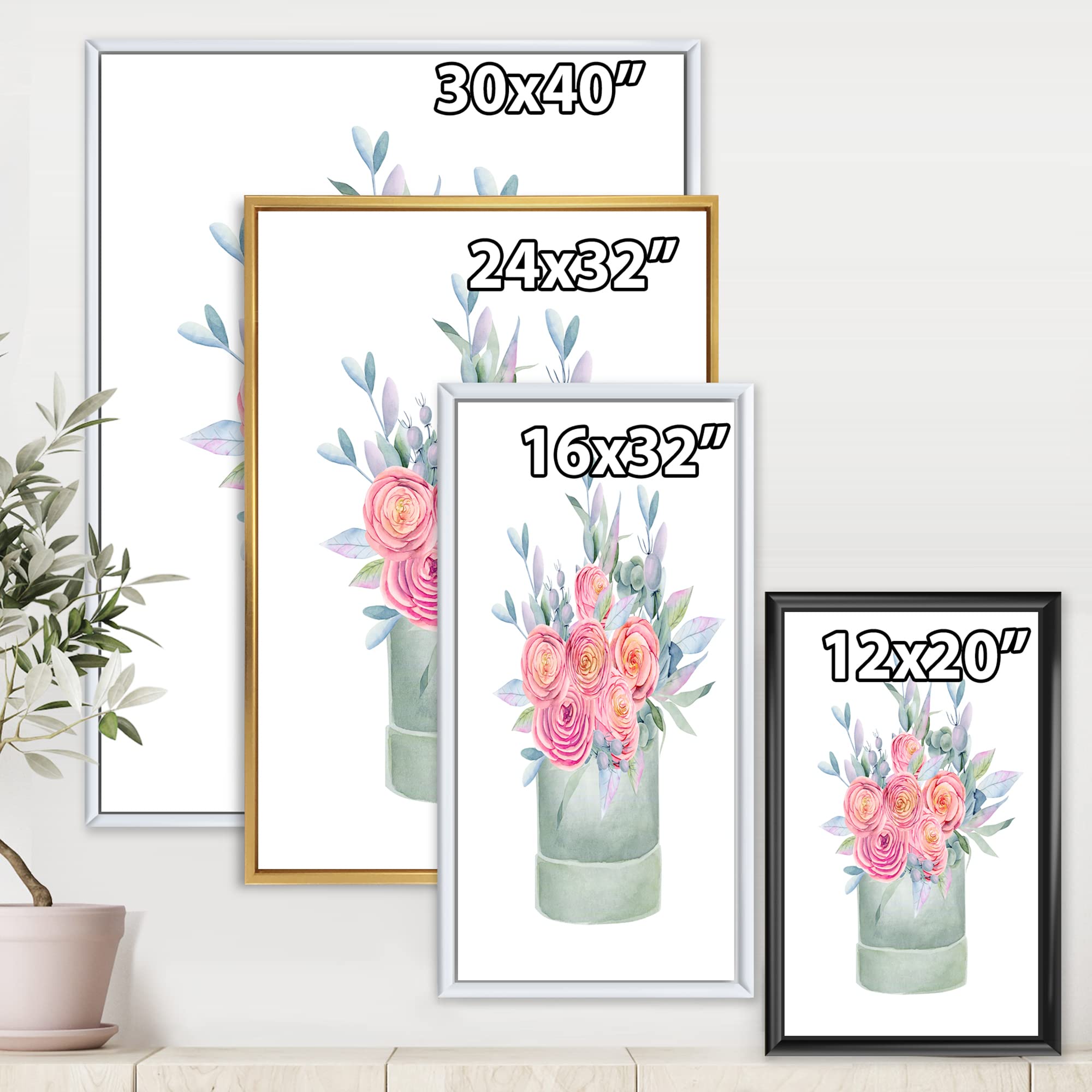 Farmhouse Framed Canvas Wall Art Print with Pink Roses - Elegant Gift Box for Home Decor, Wedding, Anniversary & Housewarming Present
