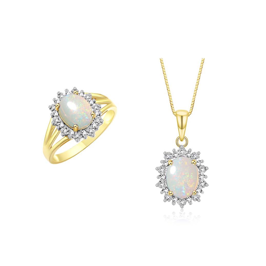 Rylos Women's Yellow Gold Plated Silver Princess Diana Ring & Pendant Set with 9X7MM Gemstone & Diamonds - Birthstone Jewelry for Friendship Gifts, Anniversary & Special Occasions (Sizes 5-10)