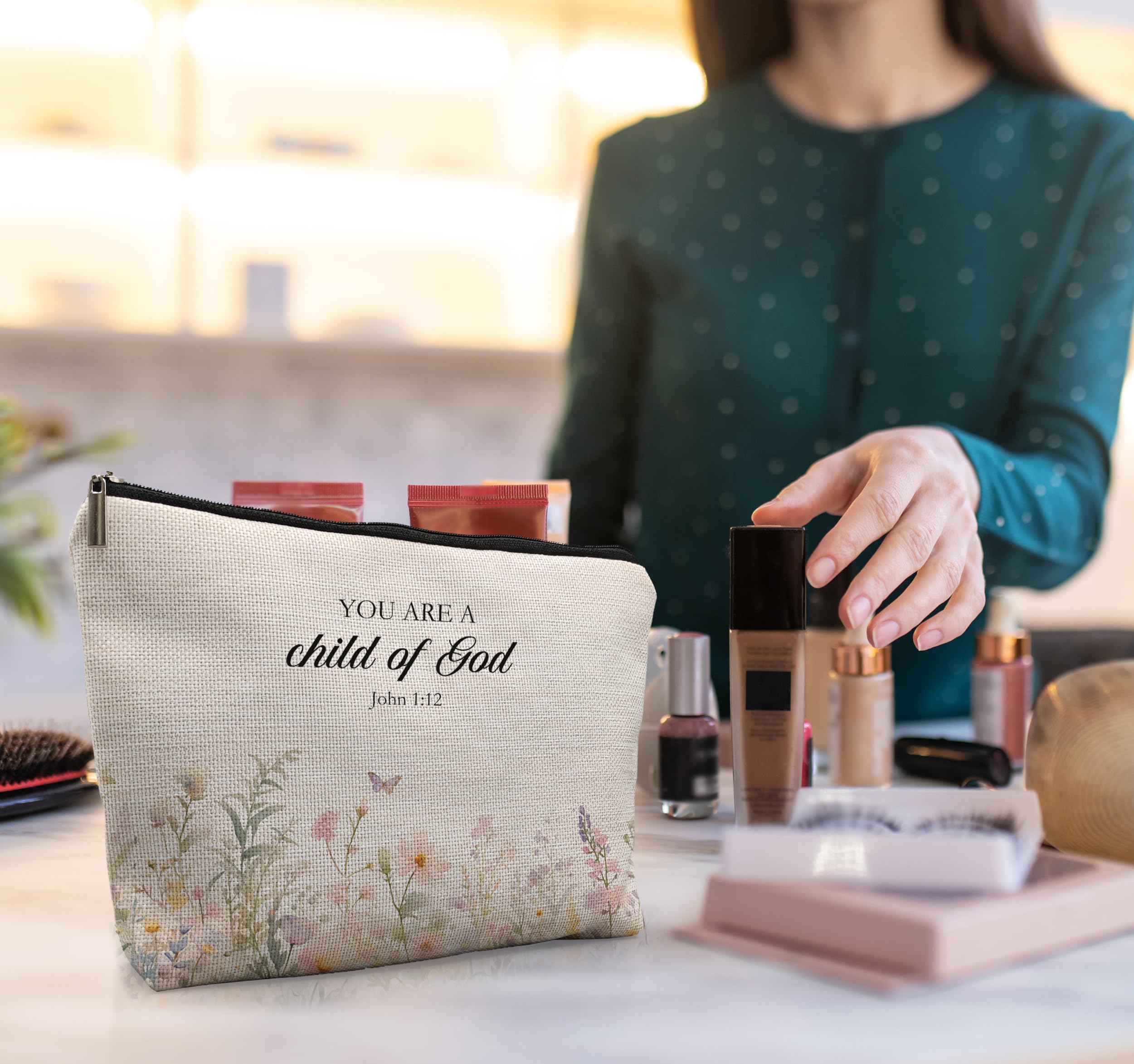 Floral Christian Makeup Bag - Bible Scripture Gift for Women | Faith-Inspired Purse Organizer