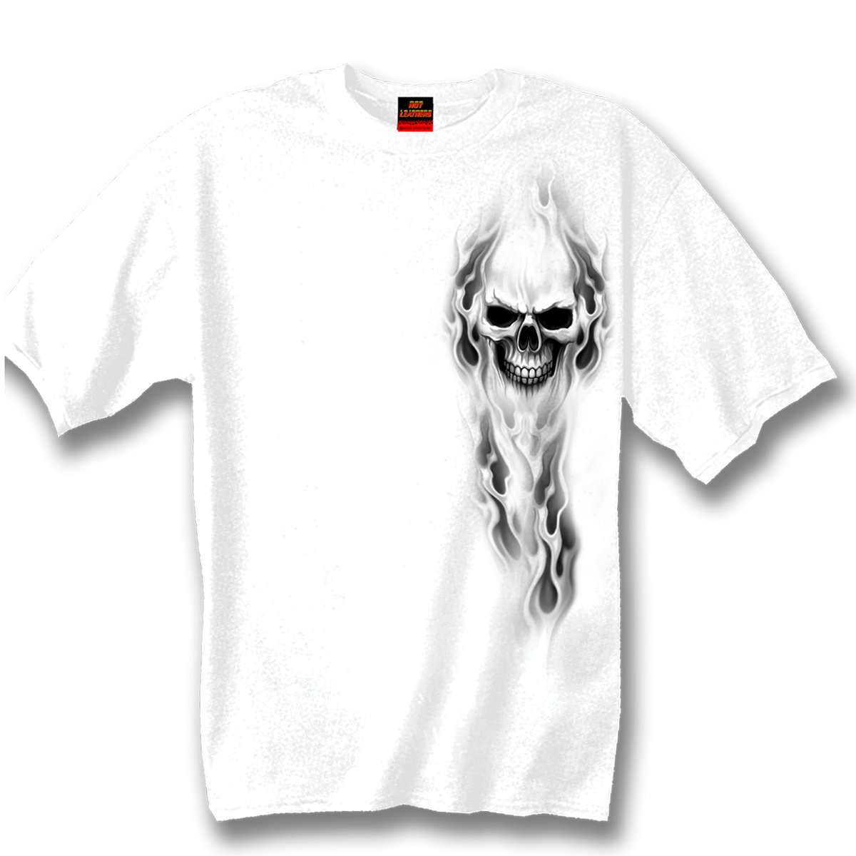 White Ghost Skull T-Shirt - Double Sided Leather Print for Halloween