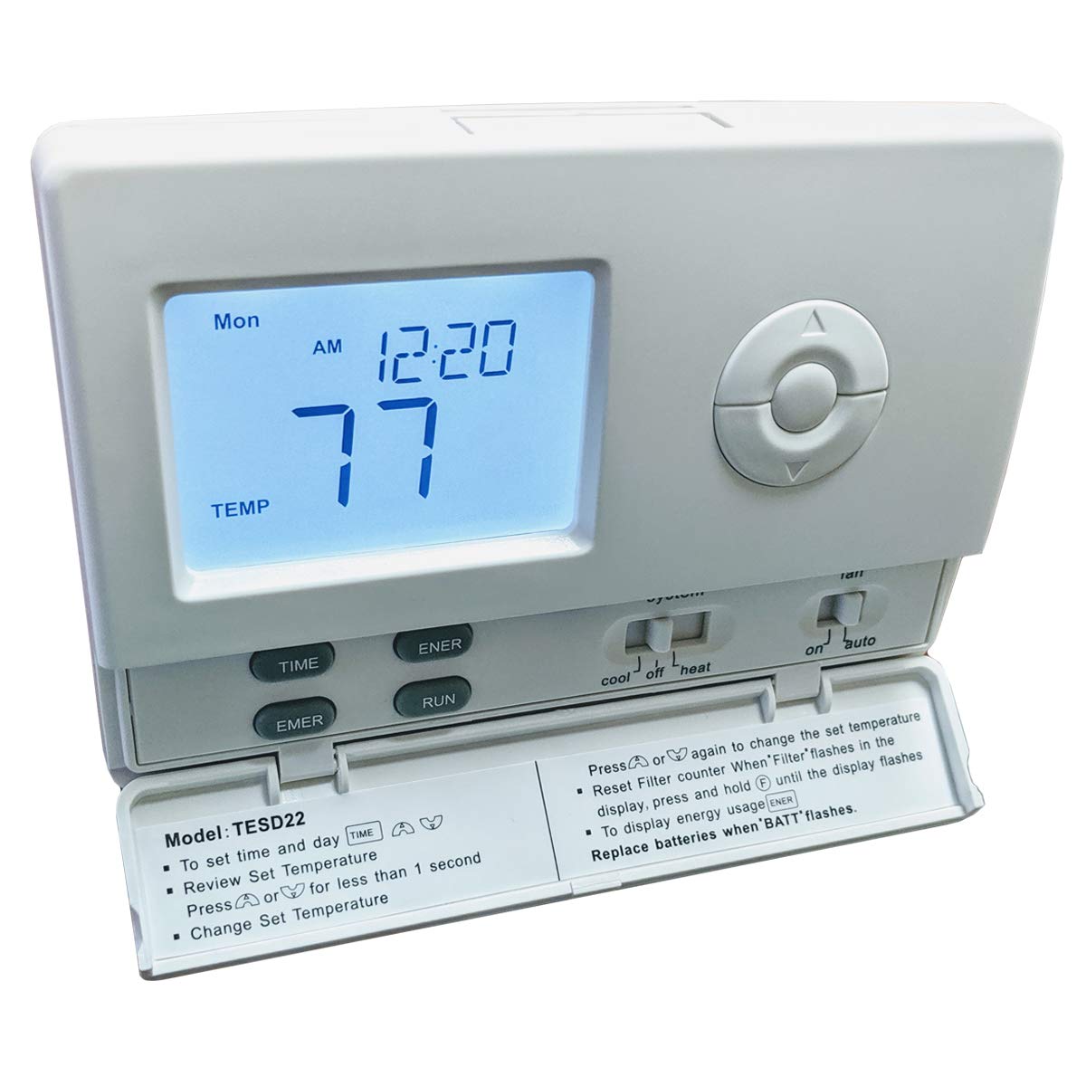 TempSure Thermostat 2H/2C Digital Programmable Thermostat for Straight Cool, Heat Pump, Electric & Gas Heating Systems - Compatible with 5ft Remote Sensor TESPR22 - Perfect for Home, Office & Smart Temperature Control