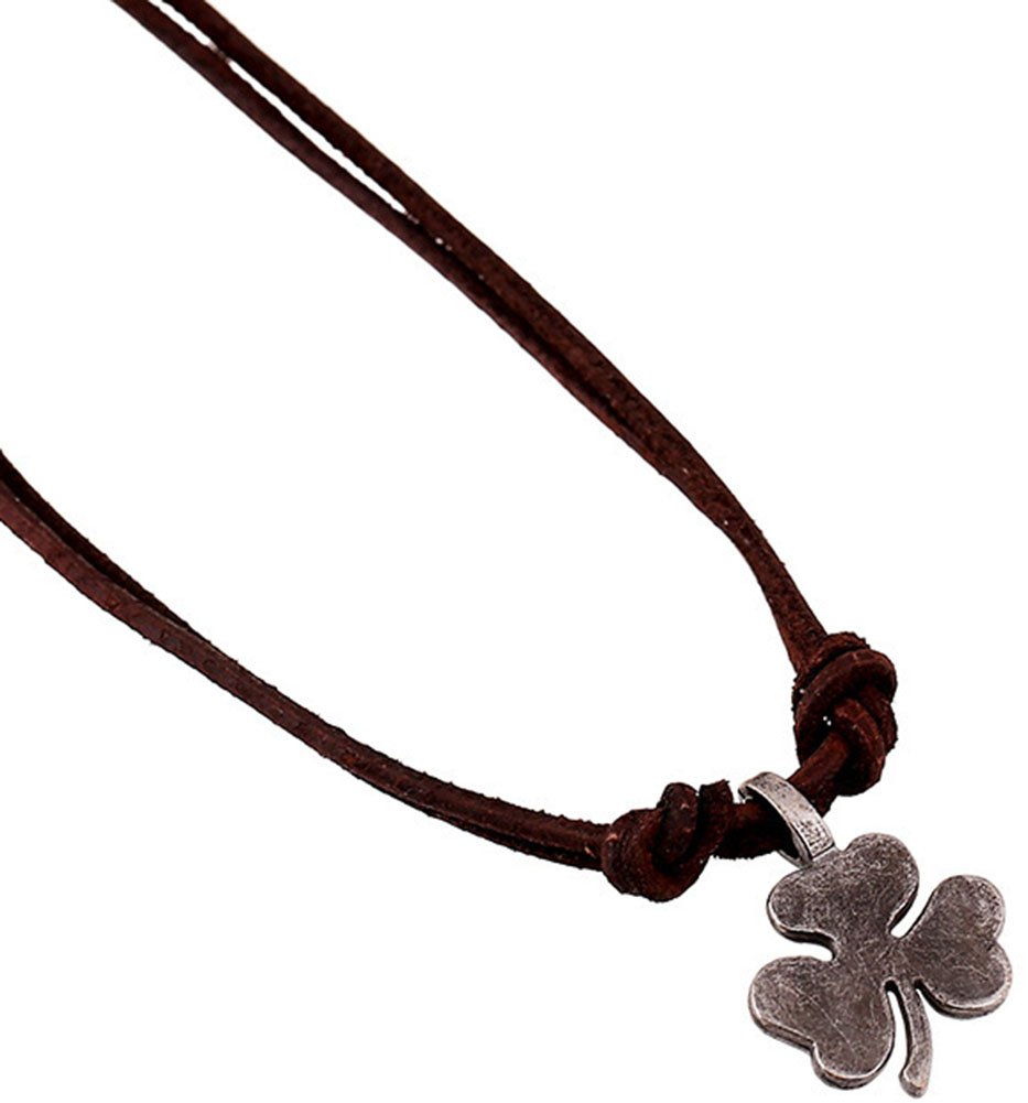 Hamoery Men's Punk Style Alloy Leather Clover Chain Pendant Necklace - Gothic Jewelry for Men, Perfect for Parties, Concerts & Alternative Fashion