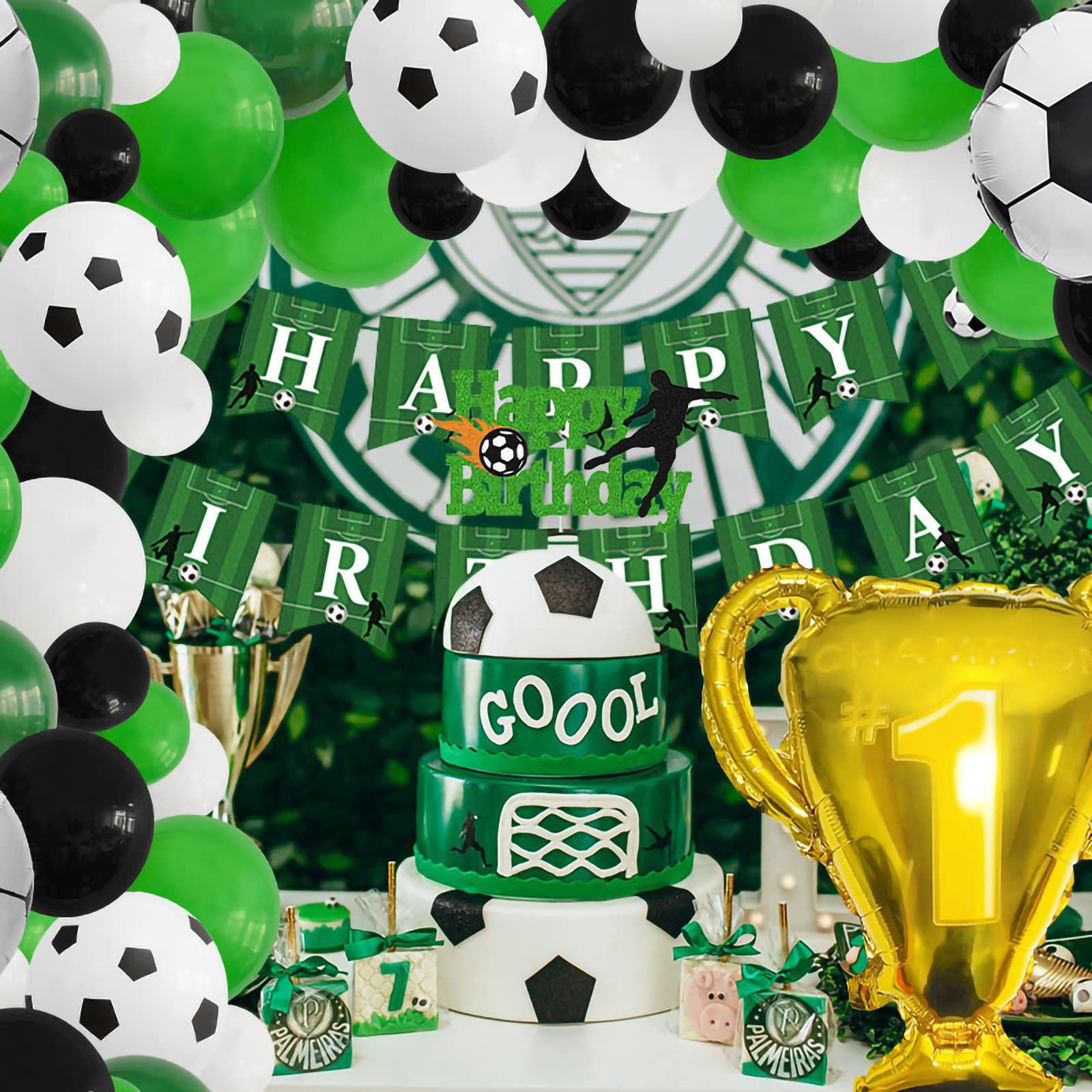 2022 World Cup Soccer Balloons Decorations Kit - 108Pcs Green White Black Foil Balloons for Soccer Party, Kids Birthday, Football Theme Events | Perfect for Stadium Decor, Team Celebrations & Fan Gatherings