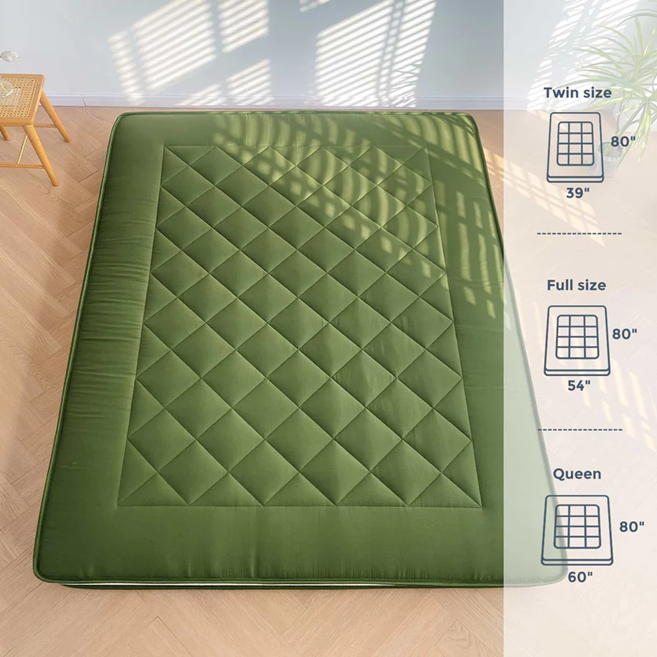 MAXYOYO Diamond Patterned Padded Japanese Floor Mattress - Extra Thick Quilted Mattress Topper in Green | Perfect for Guest Beds, Meditation & Small Spaces