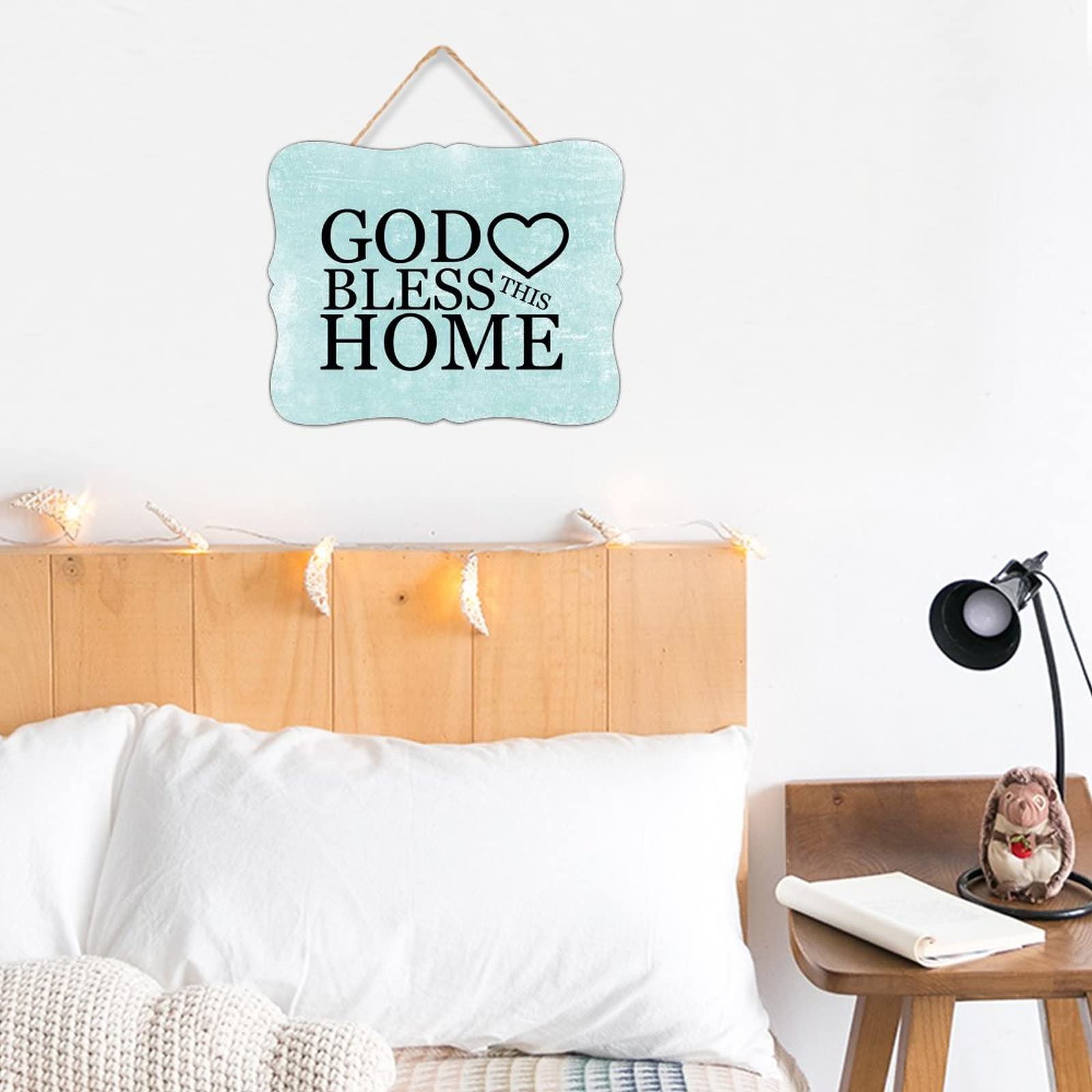 AtFlowerey 8x10 Inch Rustic Farmhouse Wooden Sign - God Bless This Home Wall Decor for Bedroom, Living Room, Bathroom | Perfect Housewarming Gift for Family & Friends | Cozy Home Decor for Christmas, Weddings & Farmhouse Style