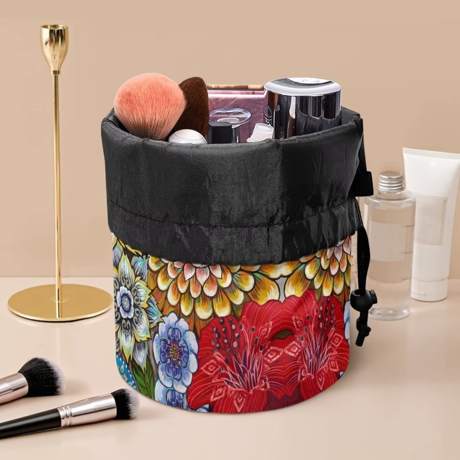 Boho Flower Print Makeup Bag - Portable Travel Cosmetic Organizer for Women | Perfect for Travel & Daily Use