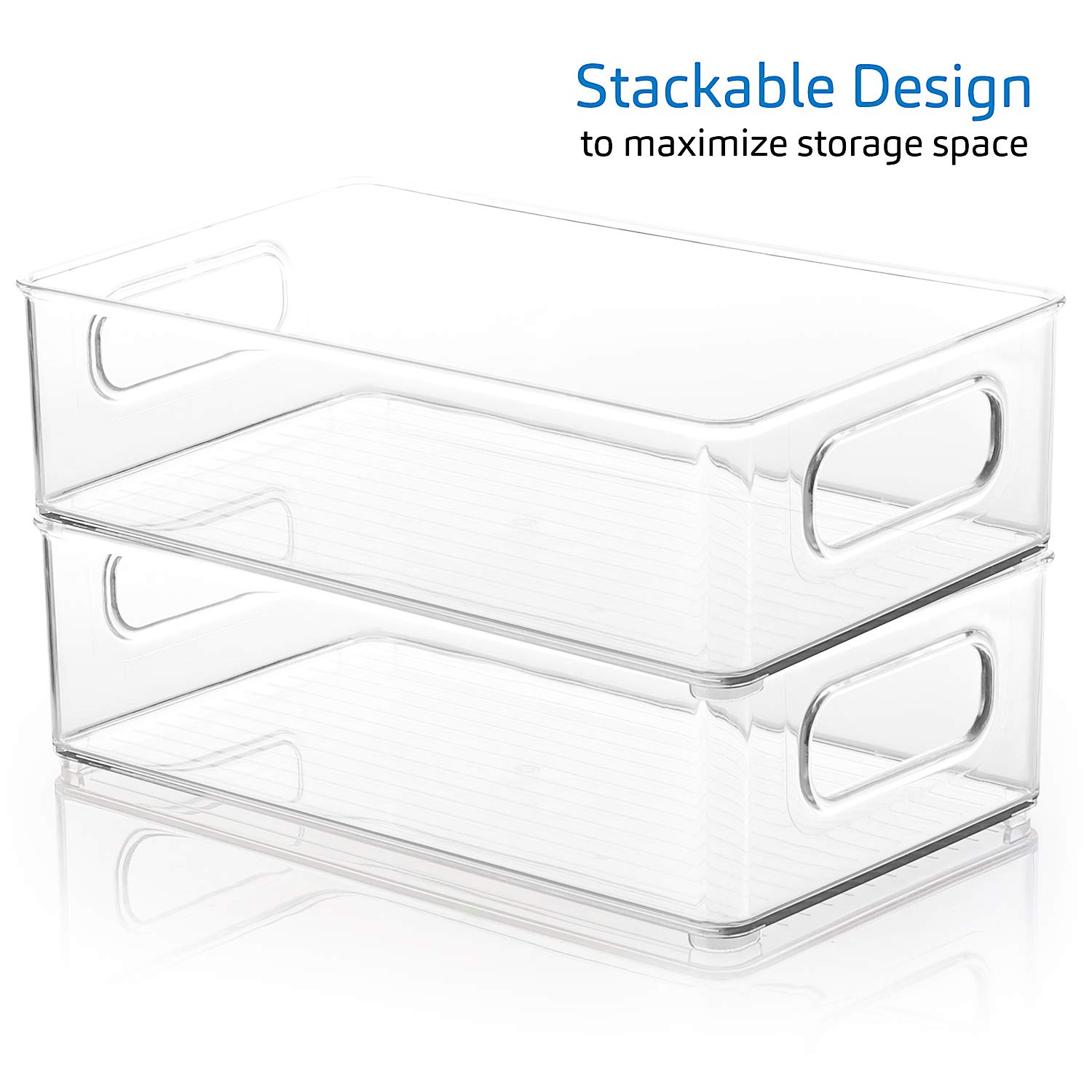StorageBud Clear Stackable Refrigerator & Freezer Organizer Bins - Pantry Storage Containers for Food Organization - Perfect for Fridge Shelves, Freezer Meals, Kitchen Cabinets & Home Organization