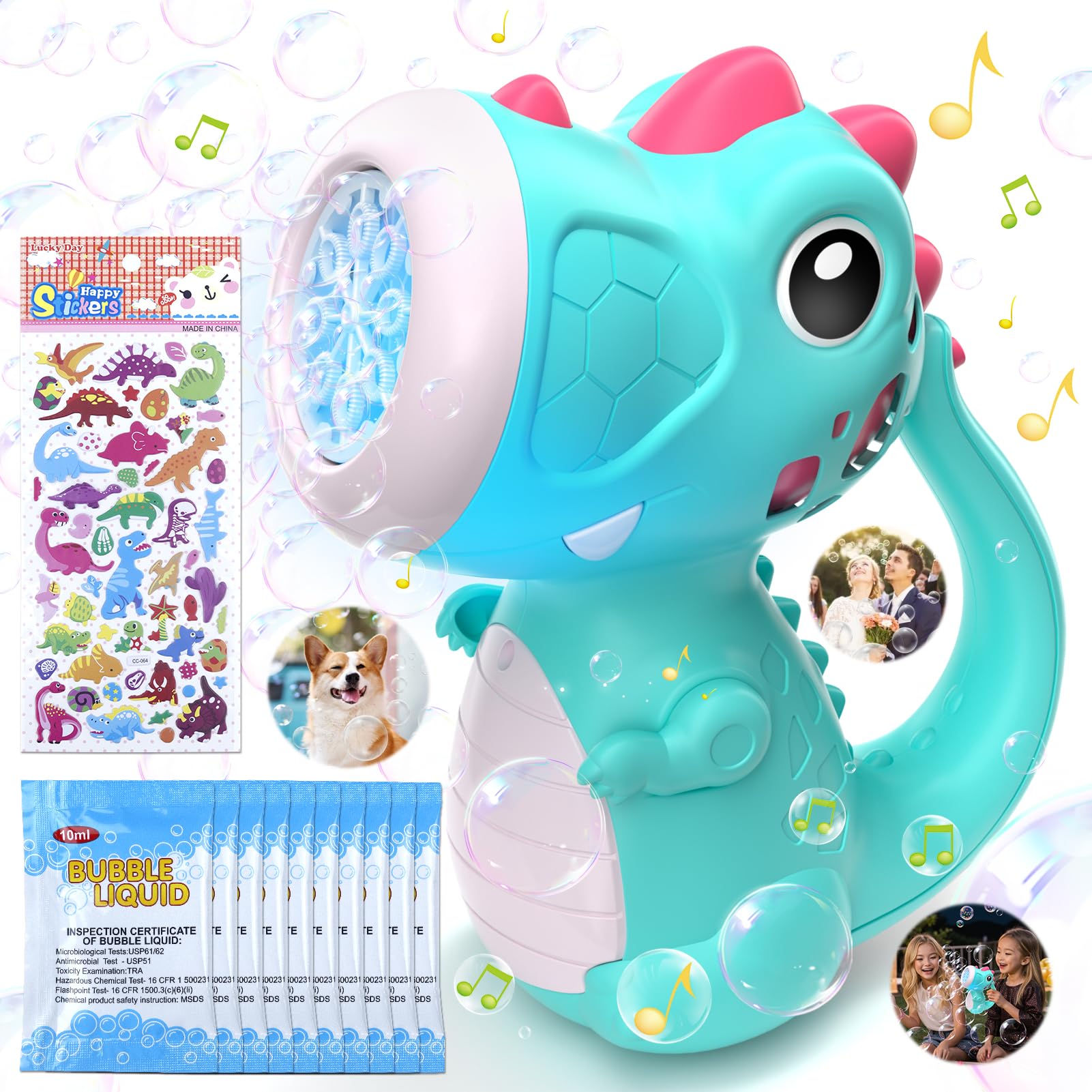 Dinosaur Bubble Machine Toy with Lights & Music - Outdoor Bubble Blower for Kids Ages 2-5 - Fun Toddler Toys for Boys & Girls - Perfect Birthday Gift for 2 3 4 5 Year Olds (Includes Bubble Solution, Blue) | Great for Backyard Play, Birthday Parties & Outdoor Activities