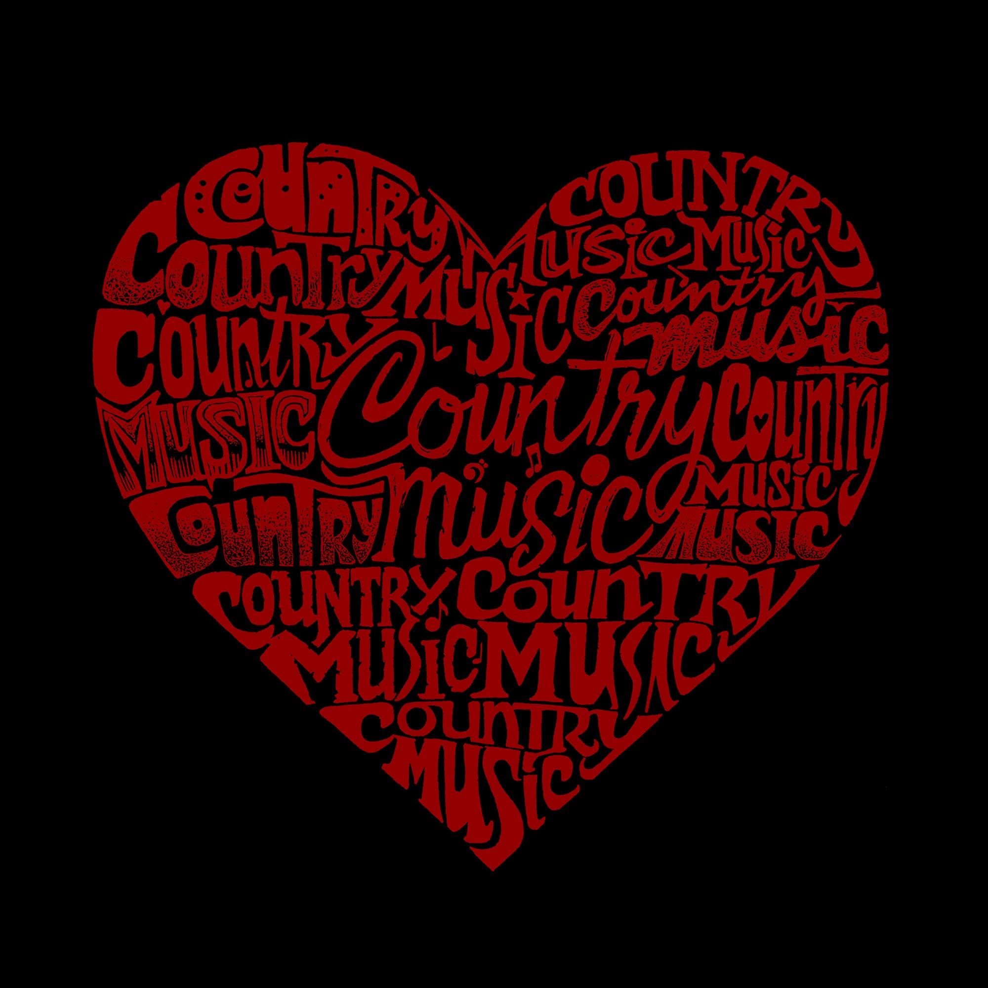 LA POP ART Men's Word Art Graphic T-Shirt - Country Music Heart Design | Vintage Style Cotton Tee for Concerts & Casual Wear