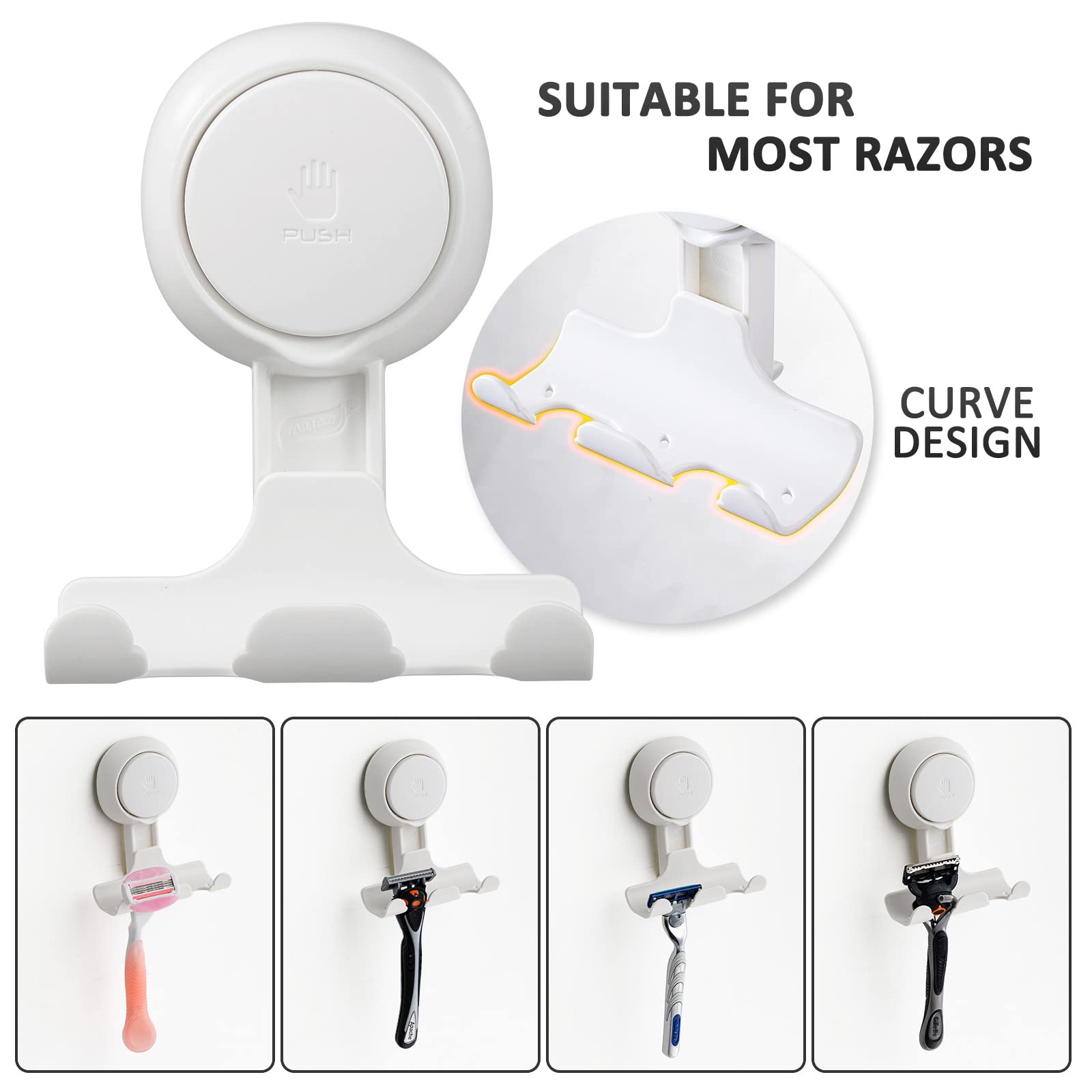 LEVERLOC 2-Pack Razor Holder for Shower with Strong Suction Cup & Anti-Swing Shower Caddy - Perfect for Organizing Razors, Loofahs, and Bath Accessories in Your Bathroom