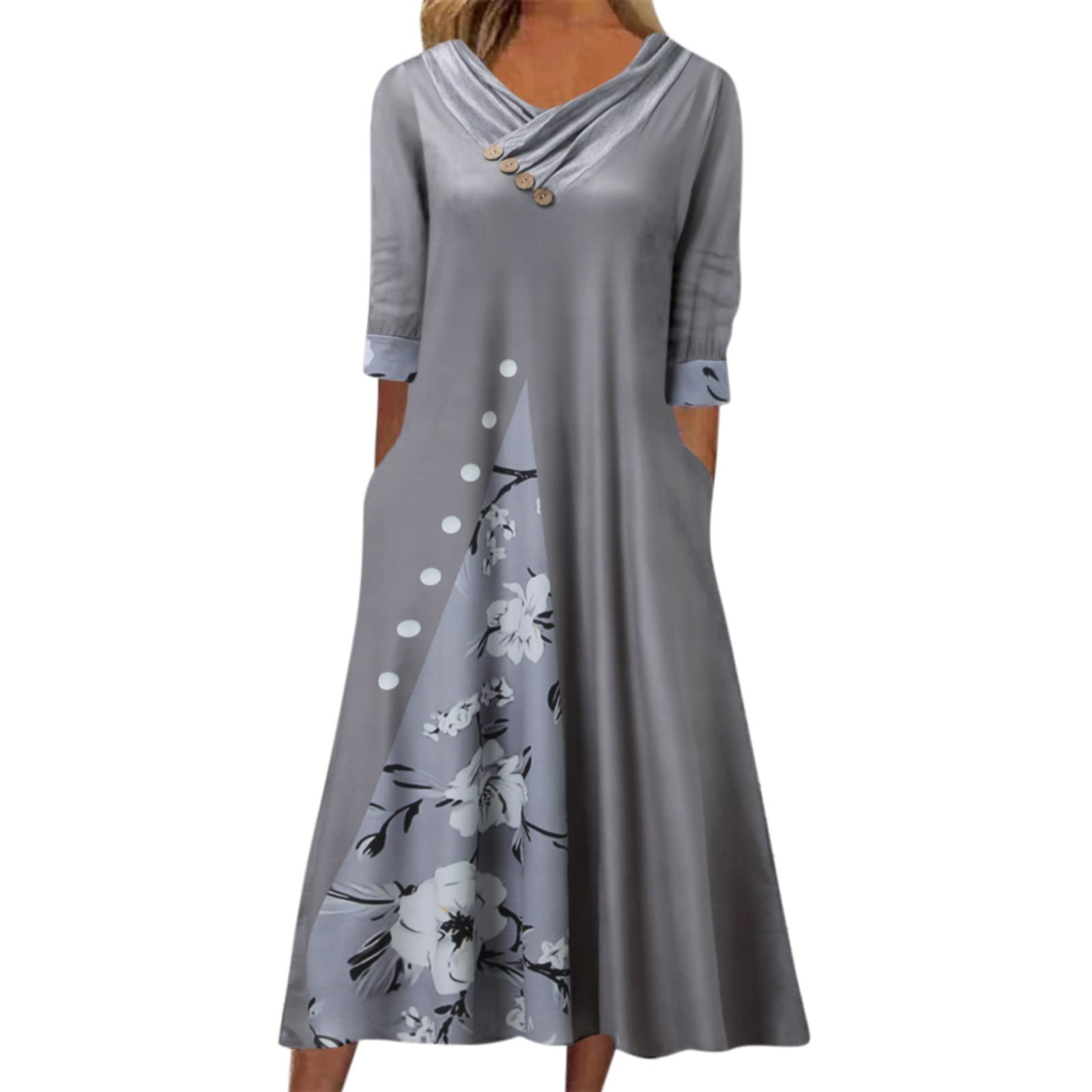 HHPP Women's Floral Print Long Spring Dress - Casual Short Sleeve Loose Swing Midi Dress for Summer | Perfect for Beach Outings, Picnics & Date Nights