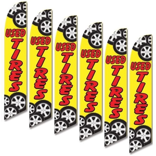 6 Pack Full Sleeve Swooper Flags - Yellow & Red Used Tire Warning Markers with Tire Pictures - Perfect for Construction Sites, Road Work & Safety Zones