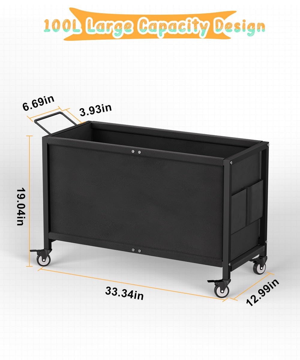 100L Large Kids Toy Storage Box with Wheels - Durable Toy Chest Organizer for Toddlers, Boys & Girls - Perfect for Stuffed Animals, Playroom, Bedroom, Nursery & Living Room - Black (Great for Home Organization & Child's Play Area)