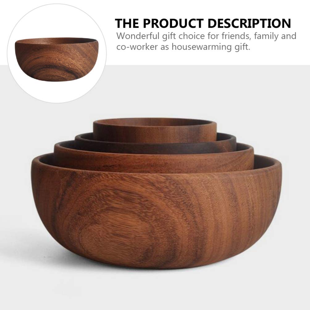 DOITOOL Handmade Wooden Salad Bowl Set - Natural Wood Serving Bowls for Fruits, Snacks, Desserts & Soup - Eco-Friendly Kitchenware for Home Dining & Party Serving