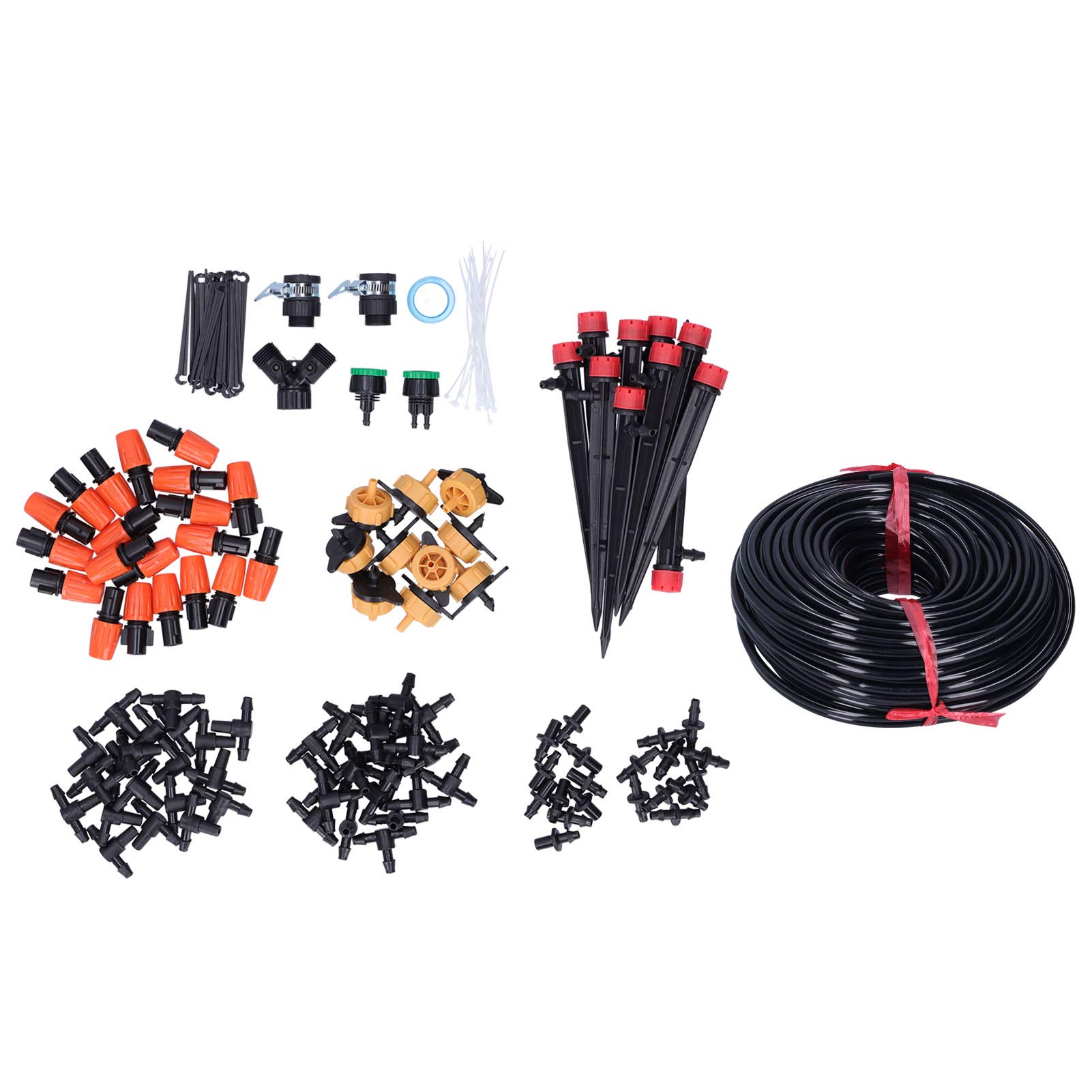 40M Garden Drip Irrigation Kit with 4/7 Hose - Efficient Watering System for Greenhouse, Lawn & Plants | Includes Double Outlet Valve & Multiple Connectors | Perfect for Home Gardens, Vegetable Patches & Landscaping Projects