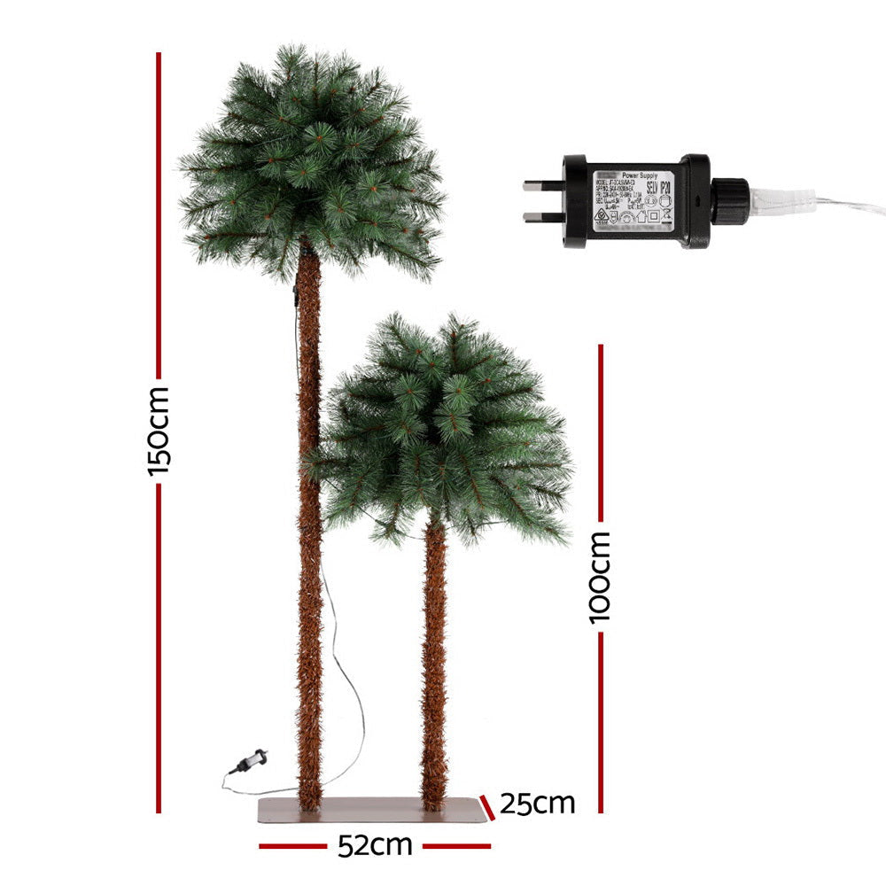 2-in-1 LED Christmas Palm Tree Decorations - 1.5m & 1m Dual Height for Holiday Party, Indoor Outdoor Xmas Decor - Perfect for Living Room, Garden, Office & Christmas Party Setup