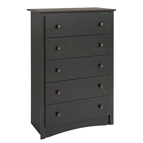 Atlin Designs 5-Drawer Chest Dresser in Washed Black Finish - Modern Bedroom Storage Solution for Clothes, Linens & Accessories