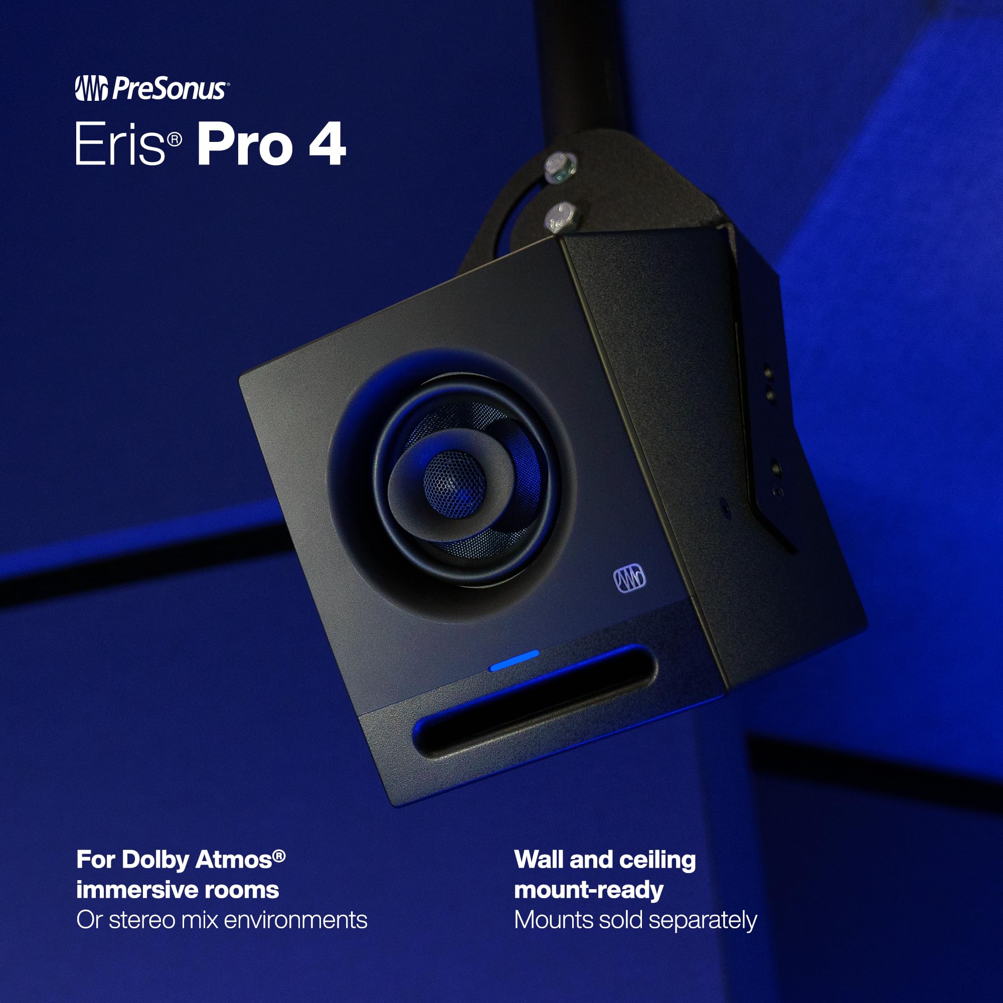 PreSonus Eris Pro 4 Studio Monitor - 4.5-inch Bi-Amped Active Coaxial Studio Monitor for Professional Audio Recording & Mixing | Wall & Ceiling Mountable | Perfect for Home Studios & Podcasting