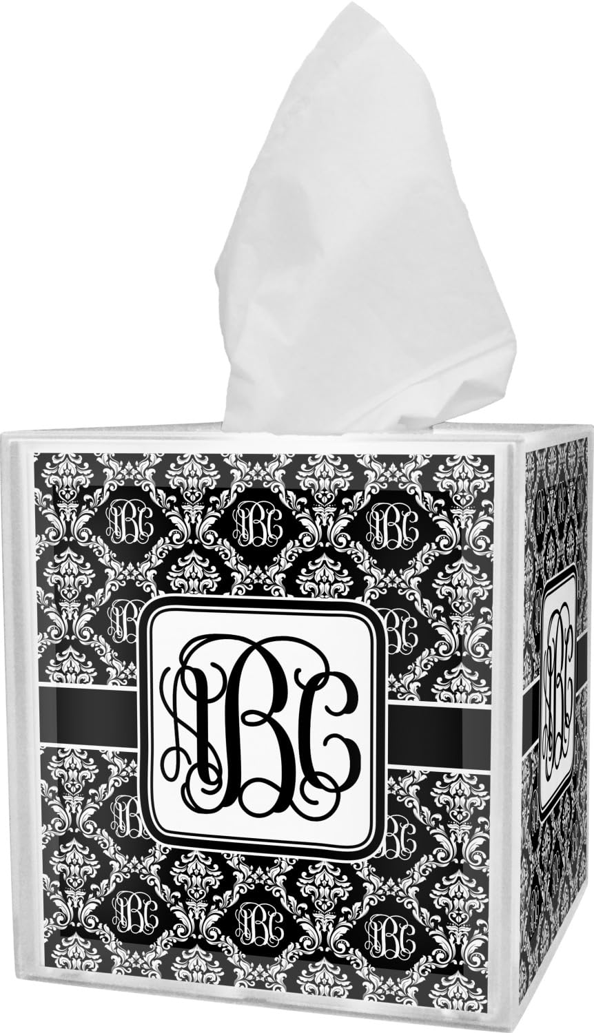 Personalized Monogrammed Damask Tissue Box Cover - Elegant Home Decor for Living Room, Bedroom & Bathroom - Customizable Tissue Holder for Stylish Home Organization