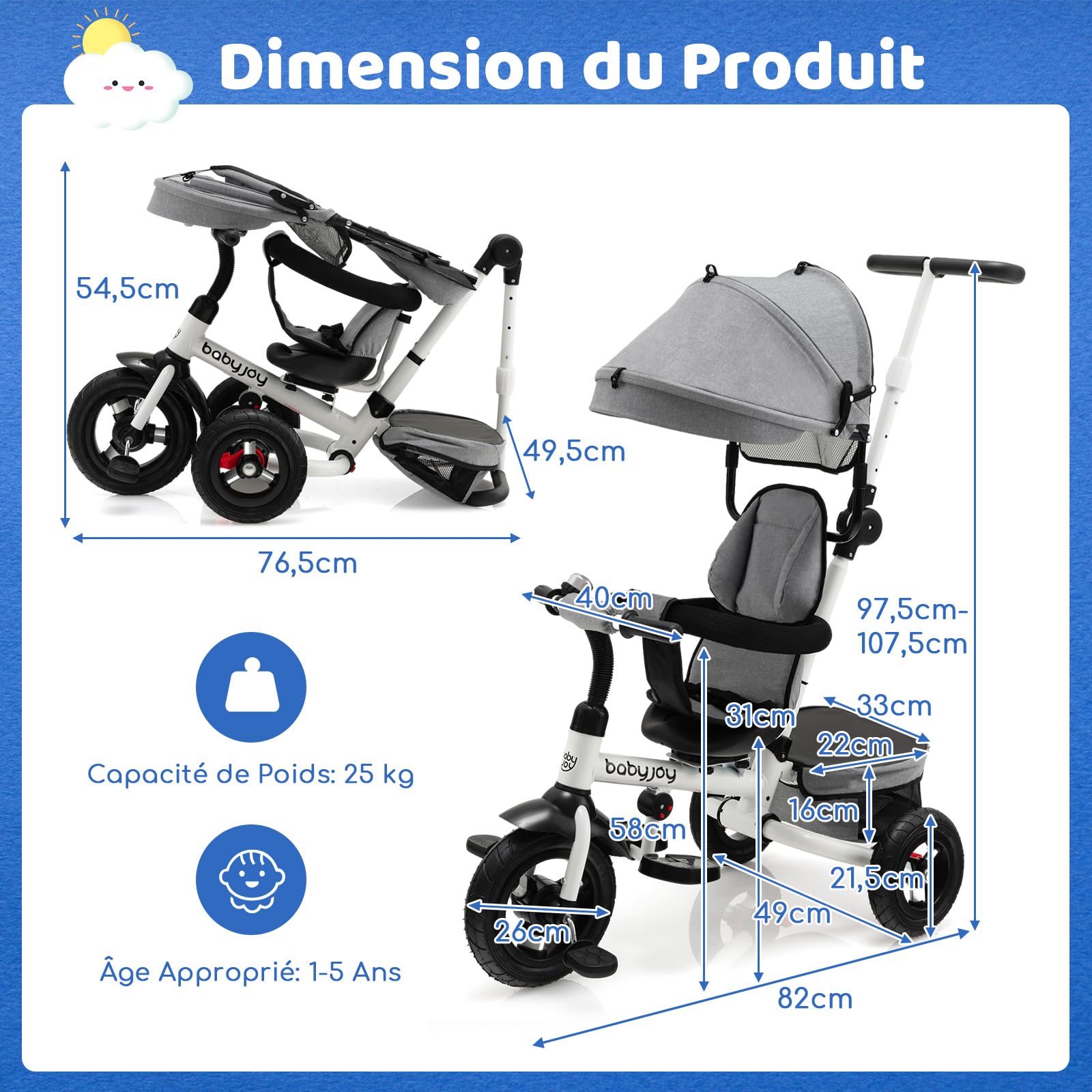 **Dreamade 3-in-1 Convertible Baby Tricycle for Kids 1-5 Years, Adjustable Push Bike with Reversible Seat, Canopy & Storage Basket – Toddler Balance Bike for Indoor & Outdoor Play**    *(Use for Park Rides, Neighborhood Strolls, or Learning Balance at Home)*