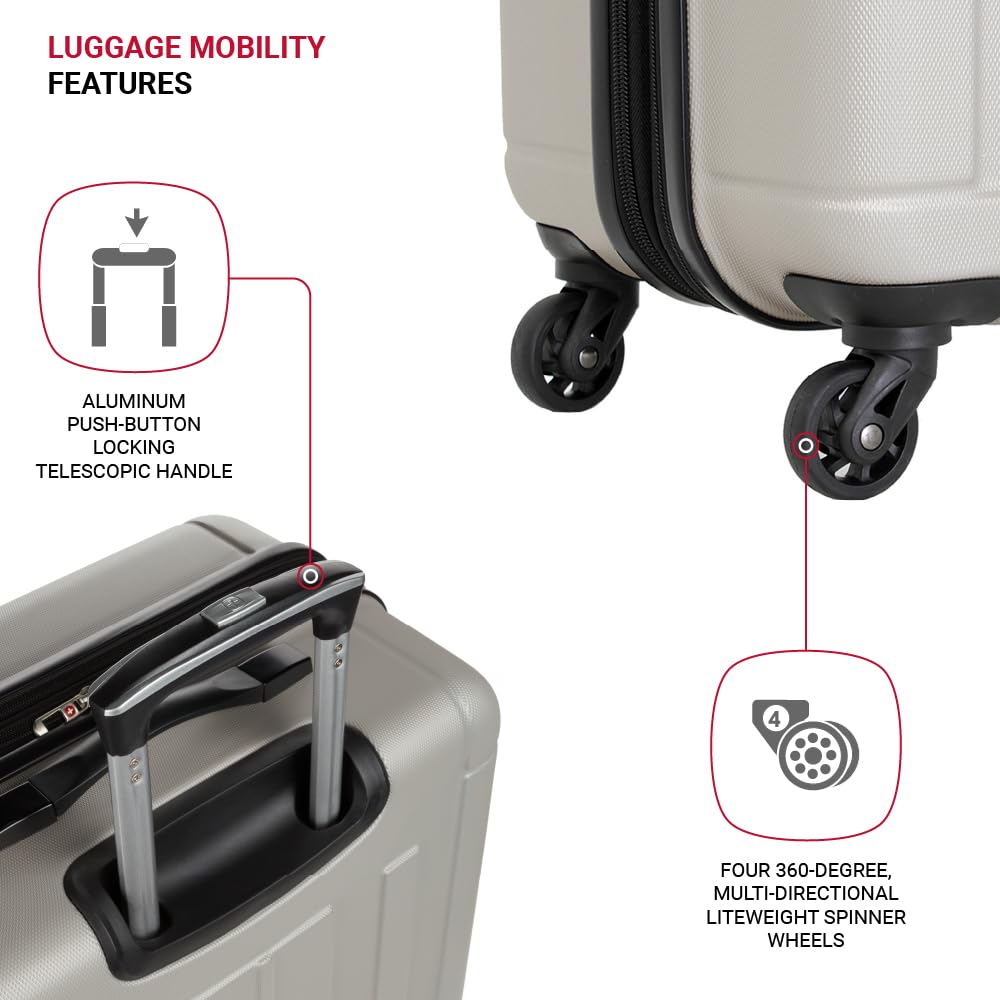 SwissGear 6297 Expandable Hardside Luggage Set with 360° Spinner Wheels, 3-Piece (18/23/27 Inch) - Silver | Perfect for Business Travel, Family Vacations & International Trips