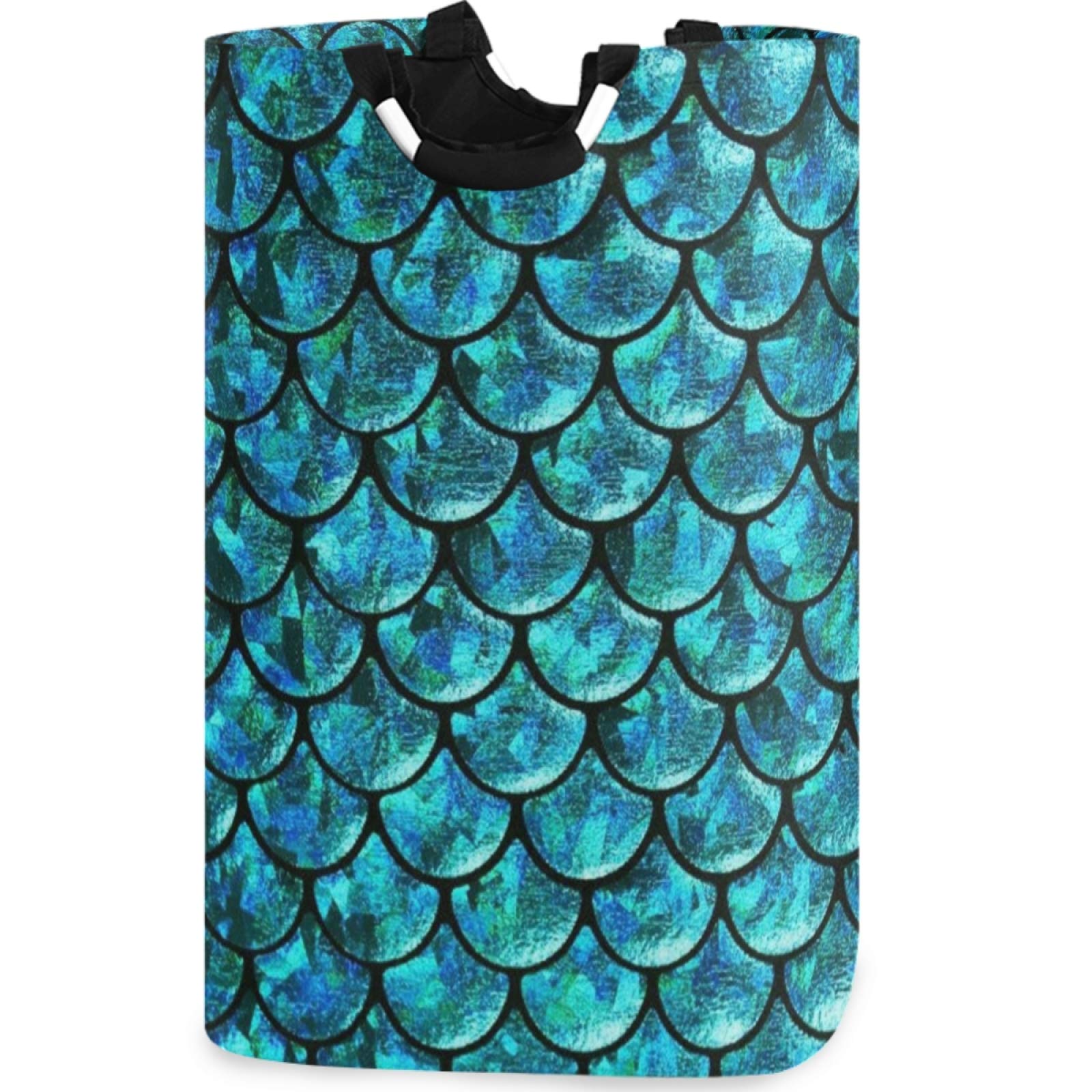 Visesunny Blue Mermaid Scale Laundry Hamper - Large Capacity Water-Resistant Oxford Cloth Storage Basket for Bedroom, Bathroom, Dorm & Kids Room | Perfect for Organizing Clothes, Toys & Home Essentials