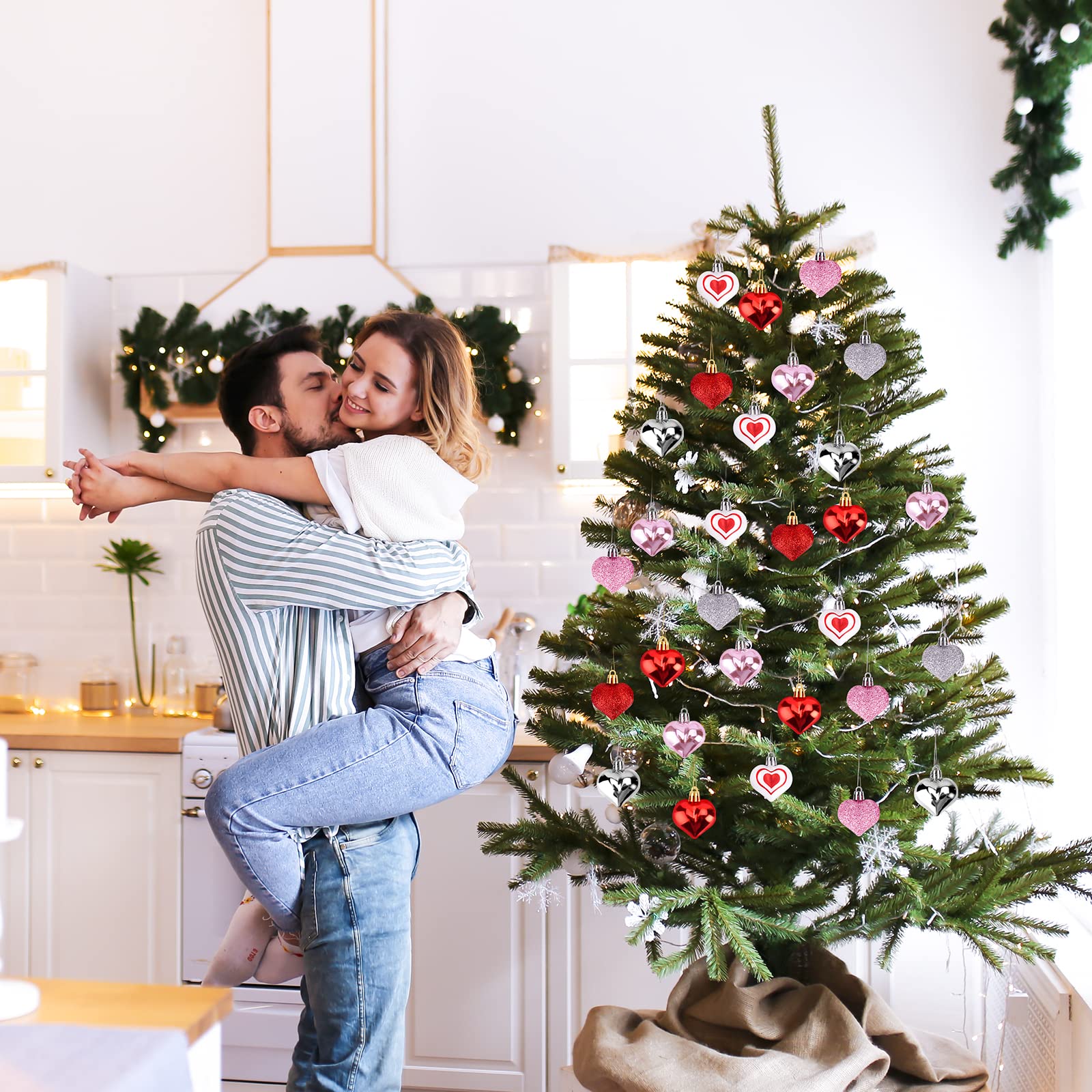 30 Pcs Valentine's Day Heart Ornaments - 7 Styles Romantic Tree & Home Decor for Couples, Weddings, Parties & Festive Celebrations